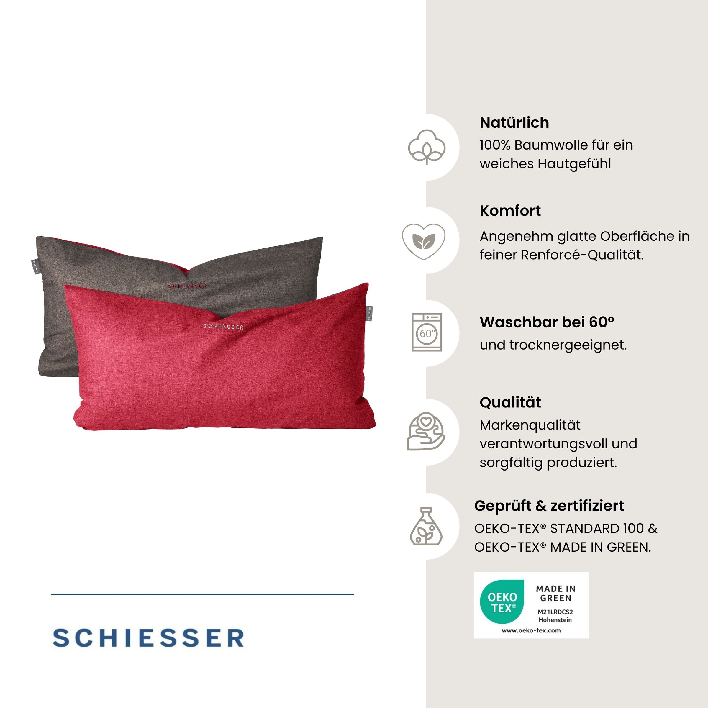 Schiesser Kissenhüllen "Doubleface aus weicher Baumwolle mit edlem Melangeeffekt in Wendeoptik" OEKO-TEX MADE IN GREEN