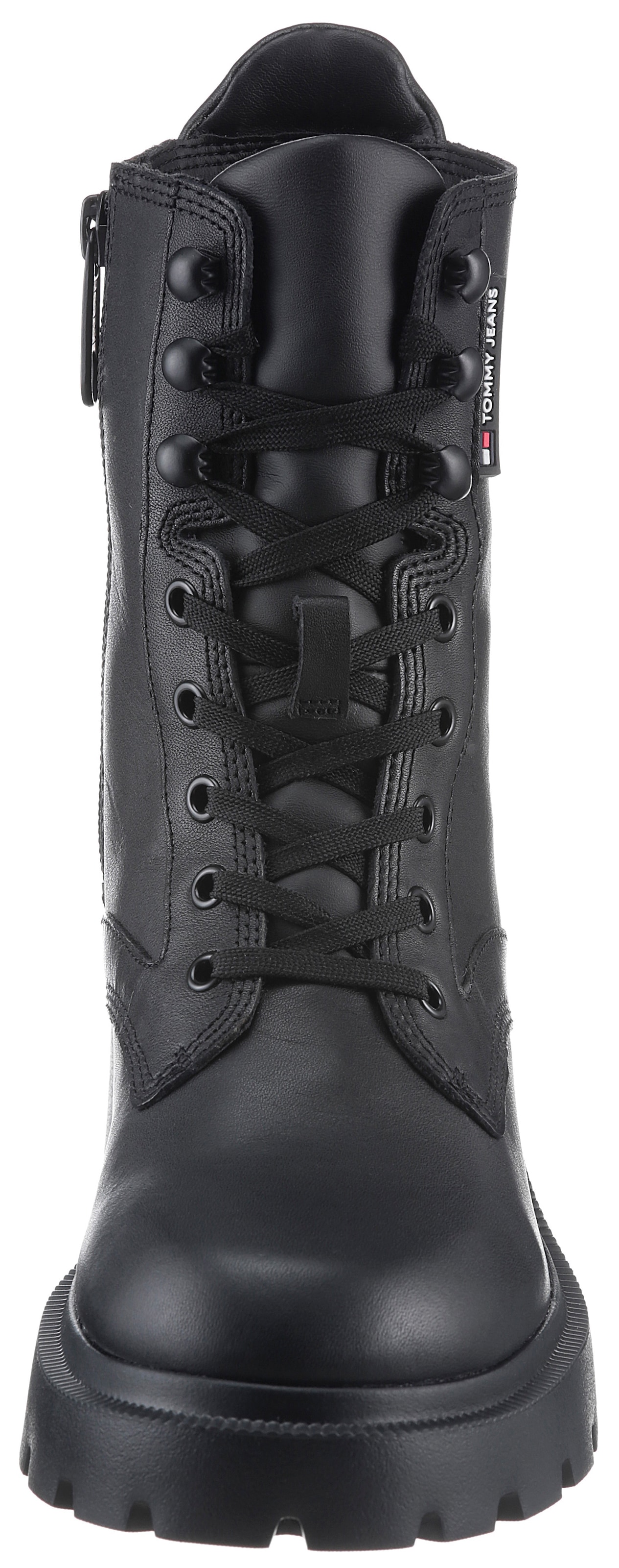 Tommy Jeans Schnürstiefelette »TJW MID HEEL BOOT LEATHER«, Blockabsatz, Plateau, Schnürboots, Chunkyboots mit Label