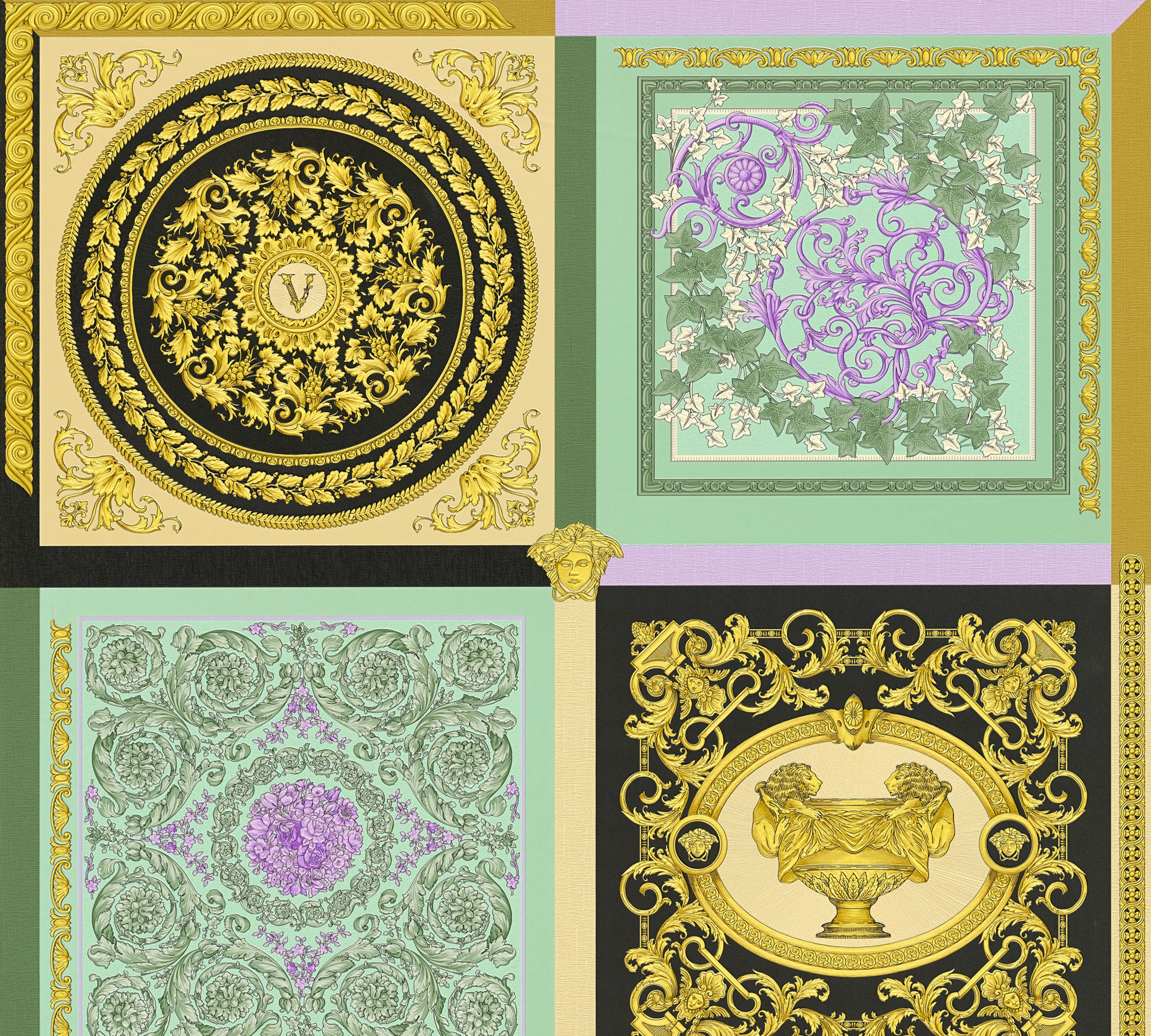 Versace Vliestapete "Wallpaper Versace 5 Design Patchwork" Abstrakt Gemustert Leicht Glänzend Leicht Strukturiert Auffallende Fliesen-Tapete Tapeten