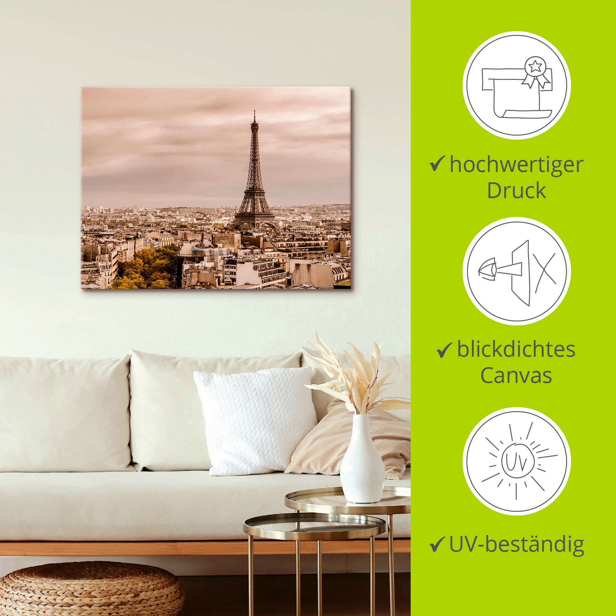 Artland Wandbild »Paris Eiffelturm I«, Frankreich, (1 St.), als Alubild, Outdoorbild, Leinwandbild, Wandaufkleber, versch. Größen