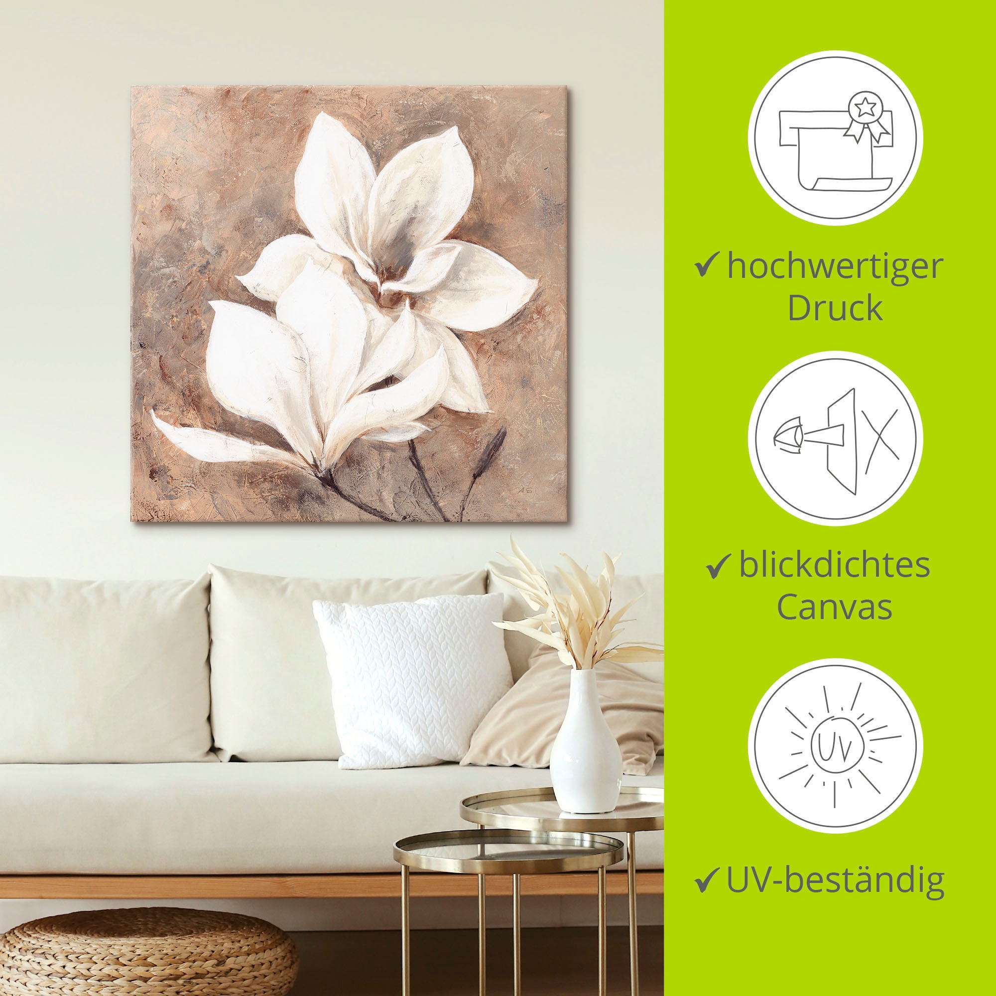 Leinwandbild ARTLAND "Klassische Magnolien", beige (farbe bild(er): naturfarben), B:70cm H:70cm, Bilder, Leinwandbild, auf Holzrahmen gespannt 3