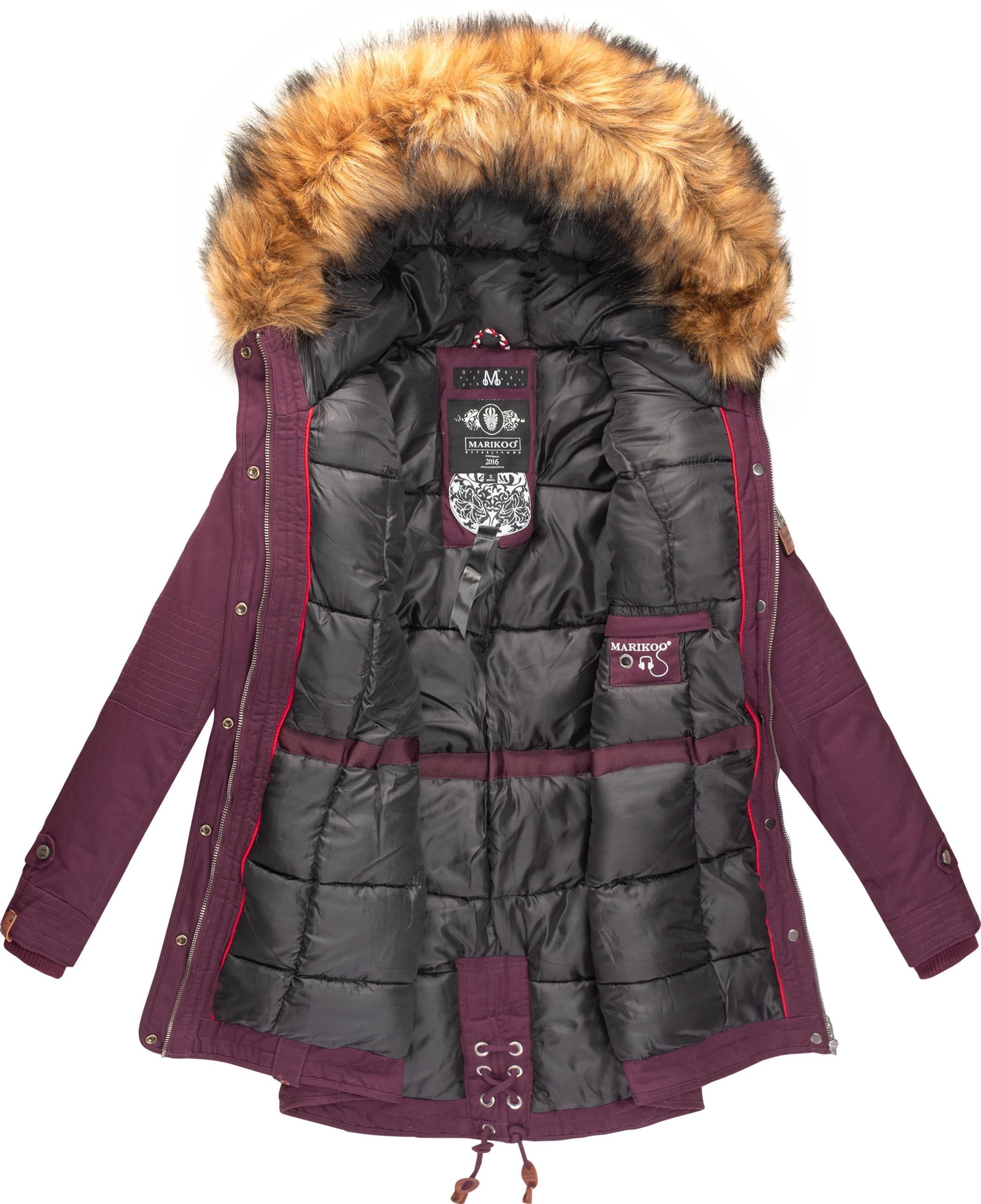 Marikoo Wintermantel »La Viva Prc«, stylischer Winterparka mit abnehmbarem Kunstfell
