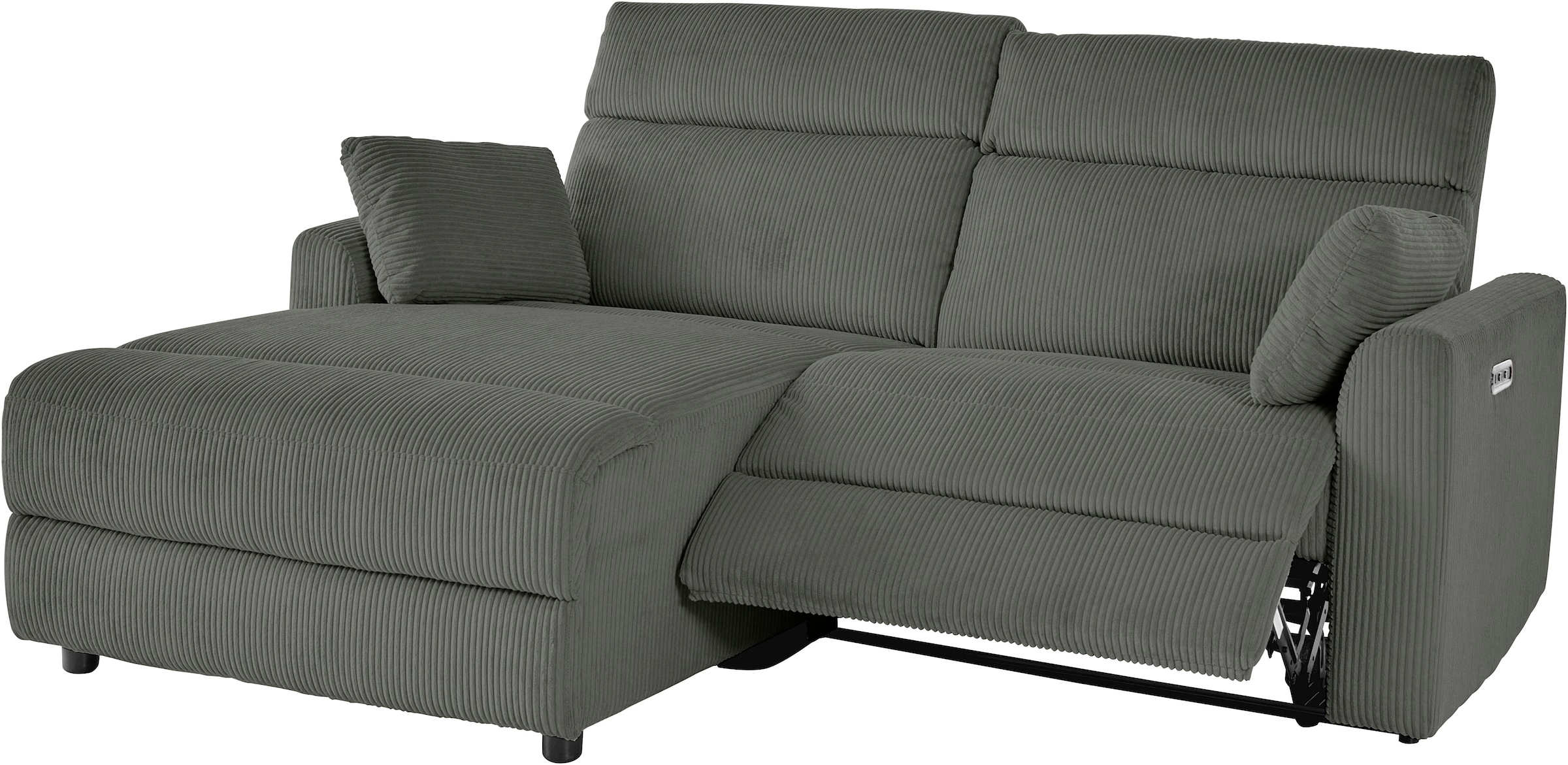 INOSIGN Ecksofa »JENNA, L-Form, 209cm, manuelle u. elektrische Funktion, mit USB A/C,«, Liegefunktion 105°-150°, Federkern, Cord