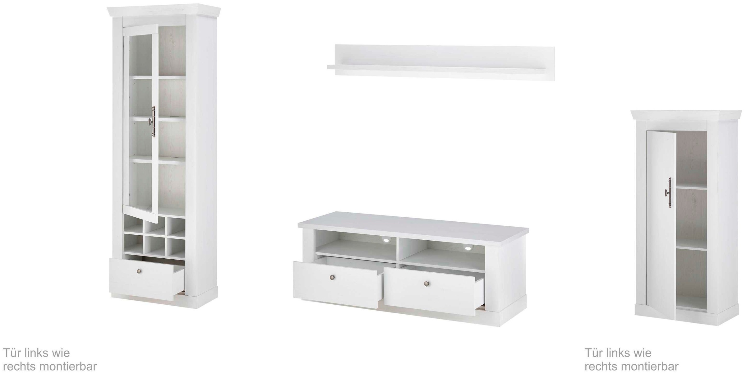 Home affaire Wohnwand »RAVENNA«, (4 St.), im romantischen Landhausstil, Griffe aus Metall, Softclose-Funktion