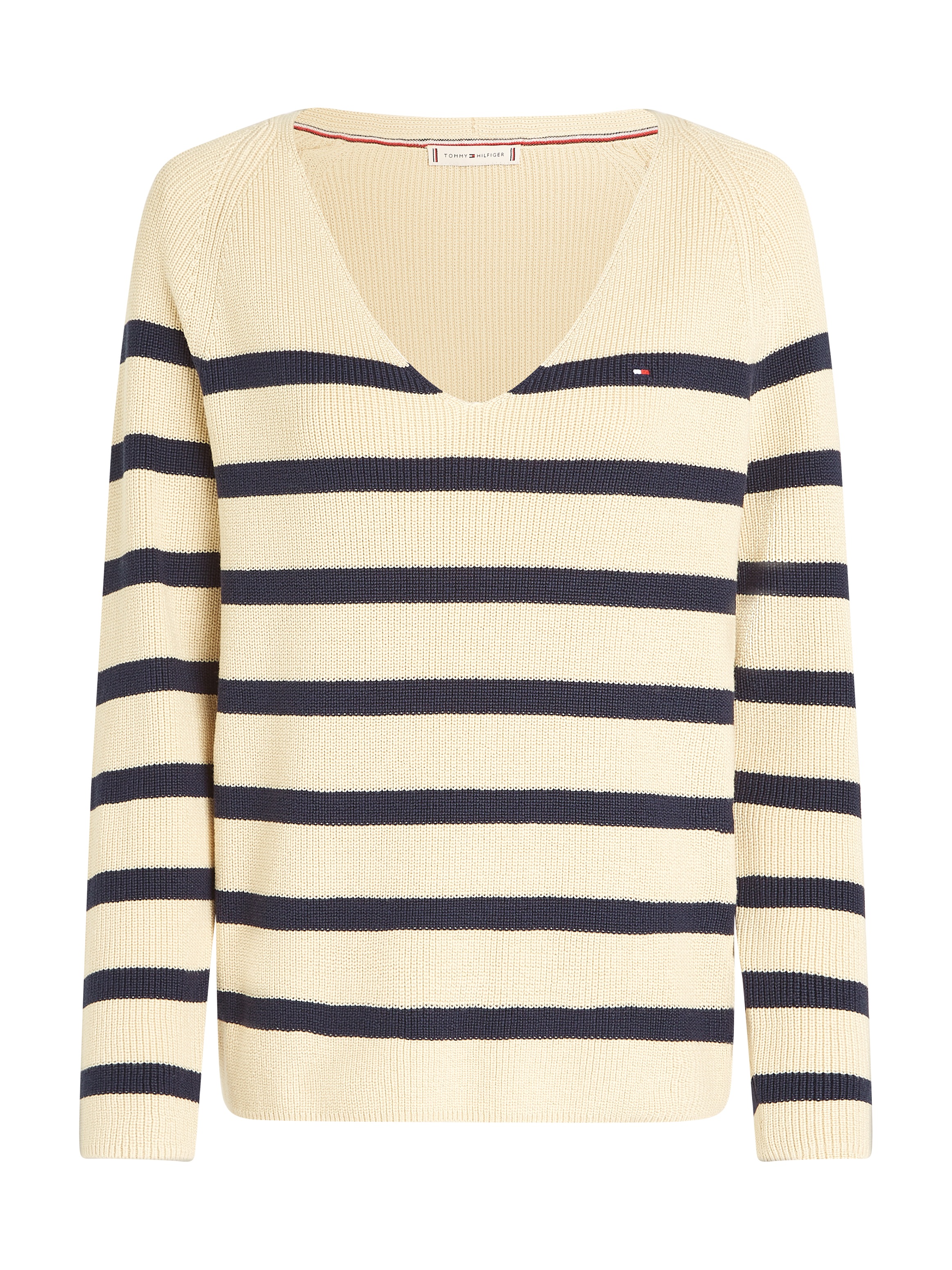Tommy Hilfiger Strickpullover »CO CARDI STITCH V-NK LS«, mit Logostickerei