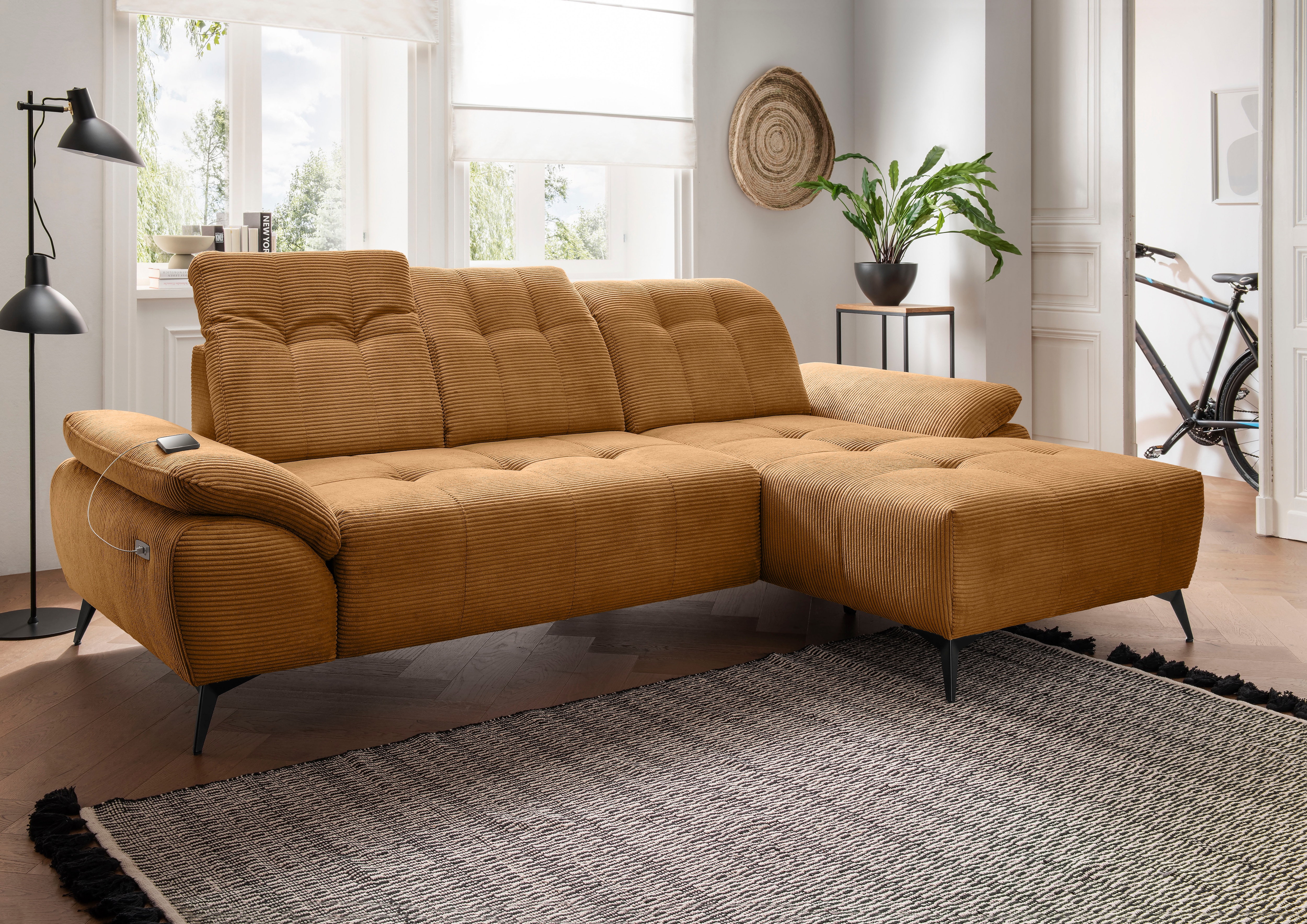 Home affaire "Fiore modern, bequeme Armlehnen, tolle Detailverarbeitung, L-Form" elektrischer Sitzvorschub und Kopfstützen höhenverstellbar
