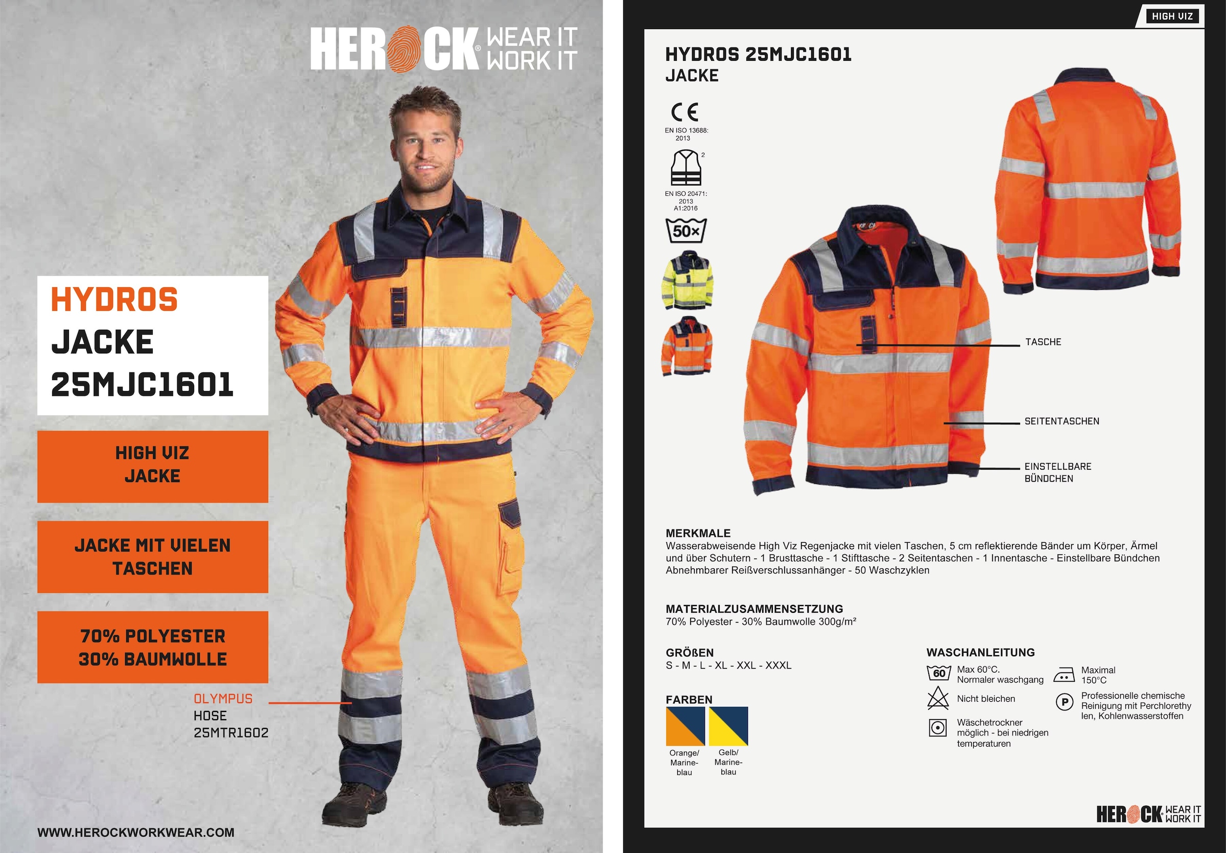 Herock Arbeitsjacke eintellbare »Hydros Jacke«, Hochsichtbar Bündchen, Hochwertig, kaufen 5 Taschen, reflektierende für Bänder | 5cm BAUR