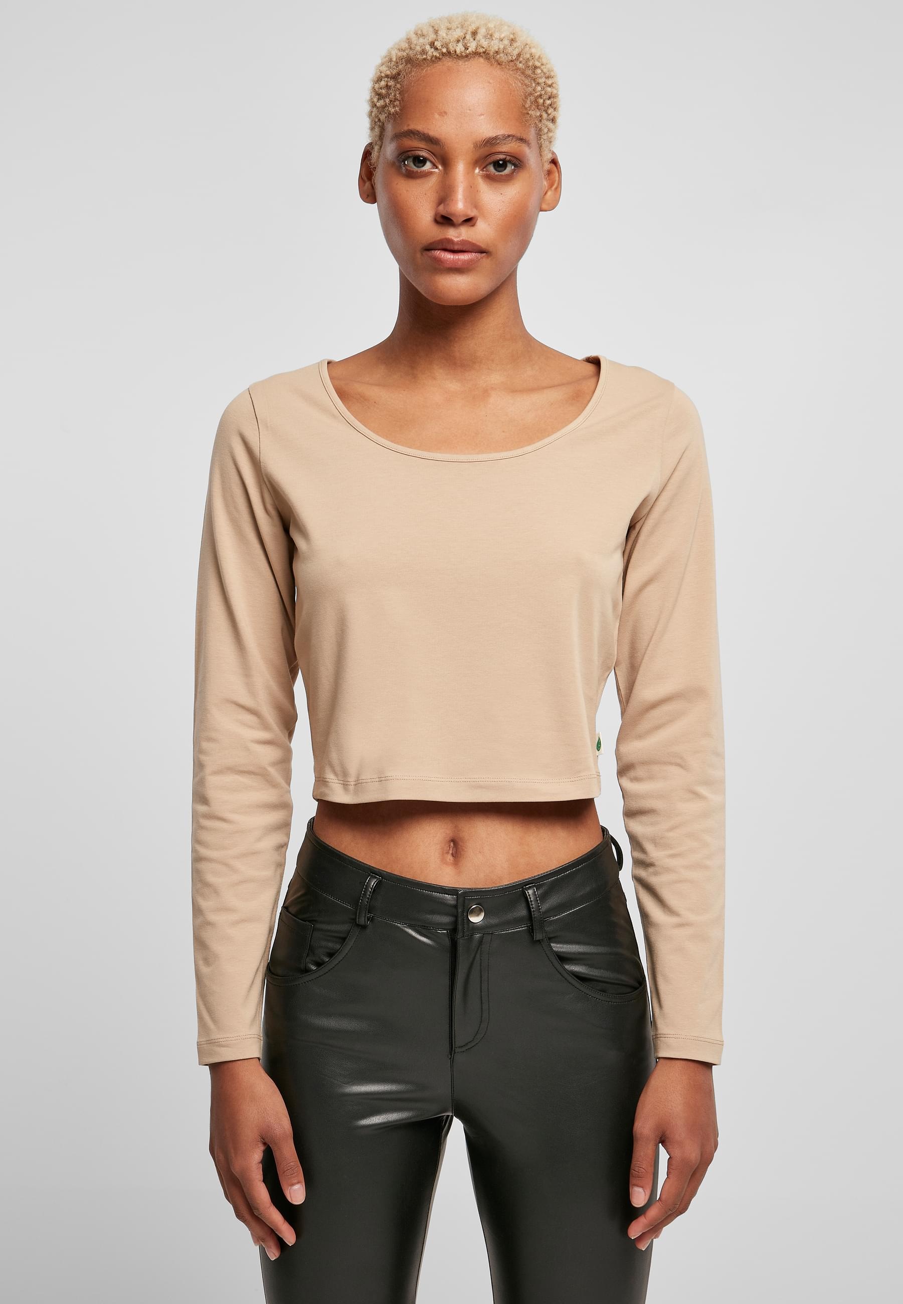 URBAN CLASSICS Longsleeve »Urban Classics Damen Ladies Organic Wide Neck Cropped Longsleeve«, (1 tlg.)