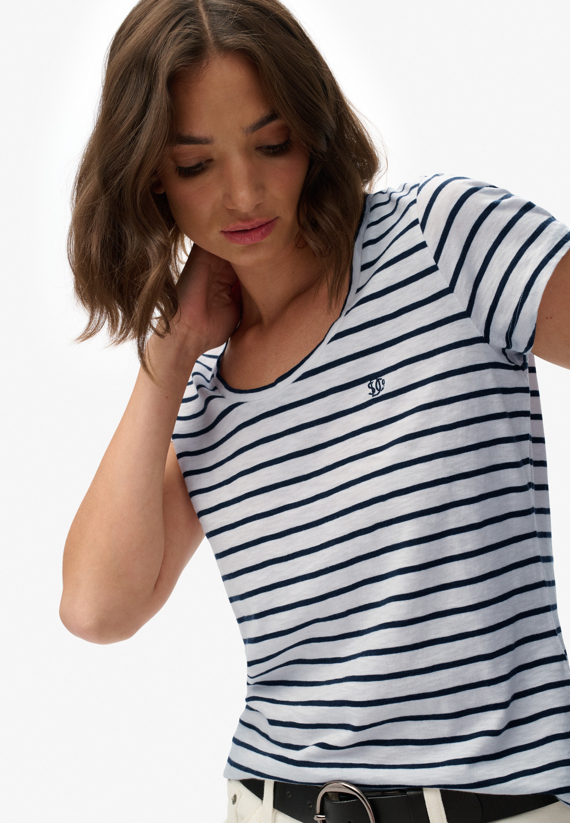 Superdry Studios Scoop Neck T-Shirt Optic Navy Stripe L Women 3