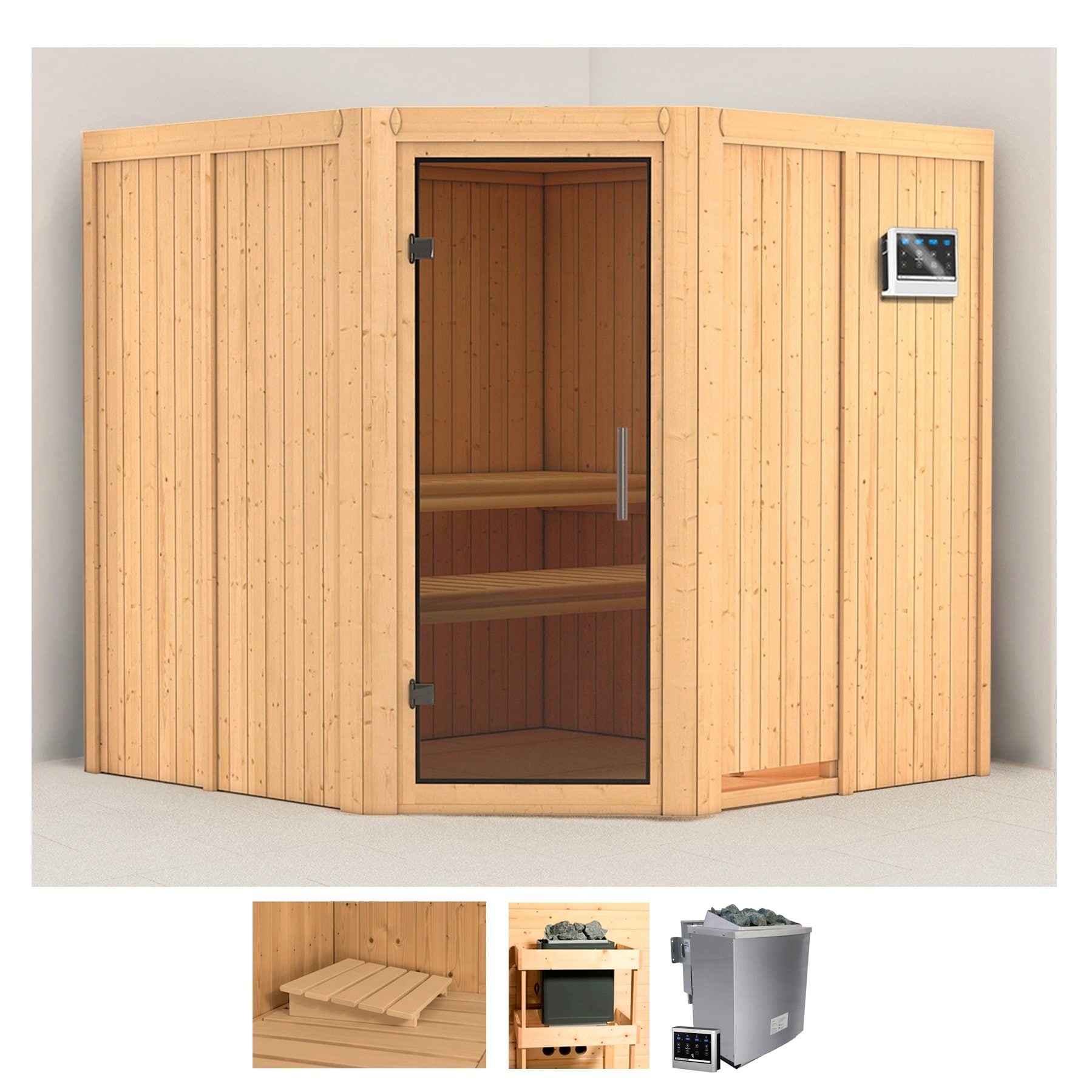 Karibu Sauna "Jarin" Set, Ofen 9 kW Bio externe Strg easy