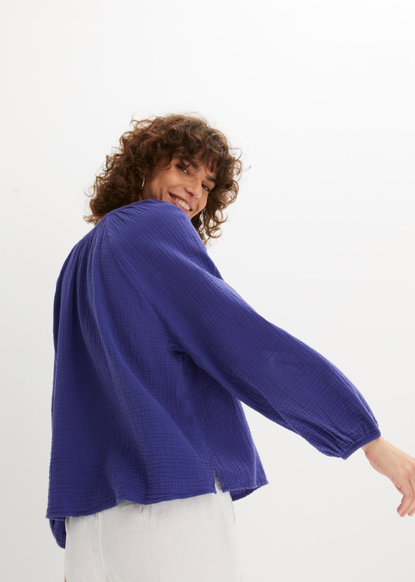 Bonprix Oversize Muslin Shirt Blouse Purple 48 4