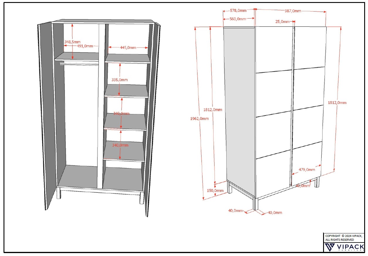 Vipack Jugendzimmer-Set »Set best. aus Einzelbett 90/200, Nachtkonsole, Kleiderschrank 2-trg.«, (3 tlg.), in gradlinigem Design, pflegeleichte lackierte Oberfläche in Weiß