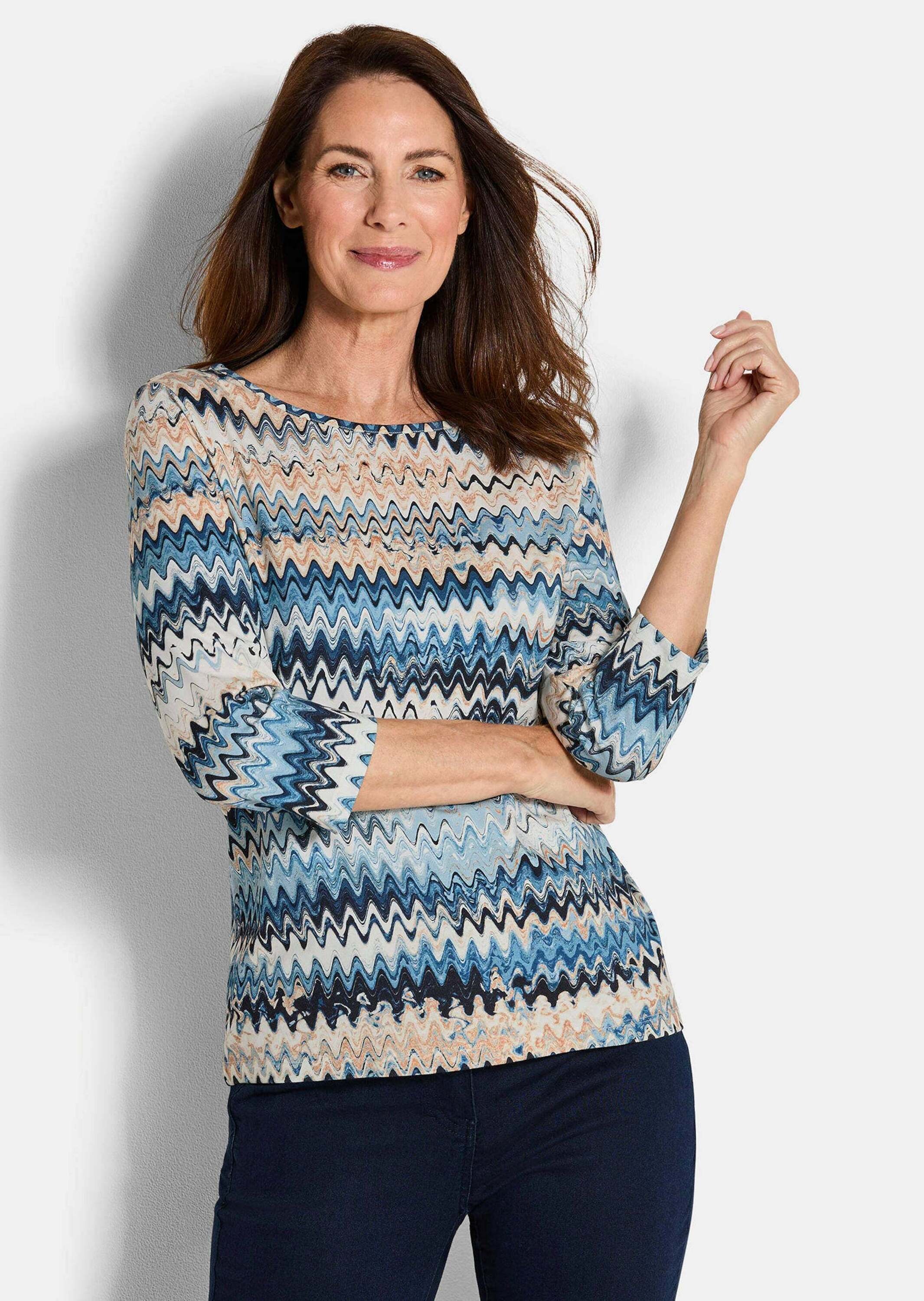 Thumbnail - GOLDNER Print-Shirt "Halbarm-Viskosebluse, Zickzack-Design" Zickzack-Muster