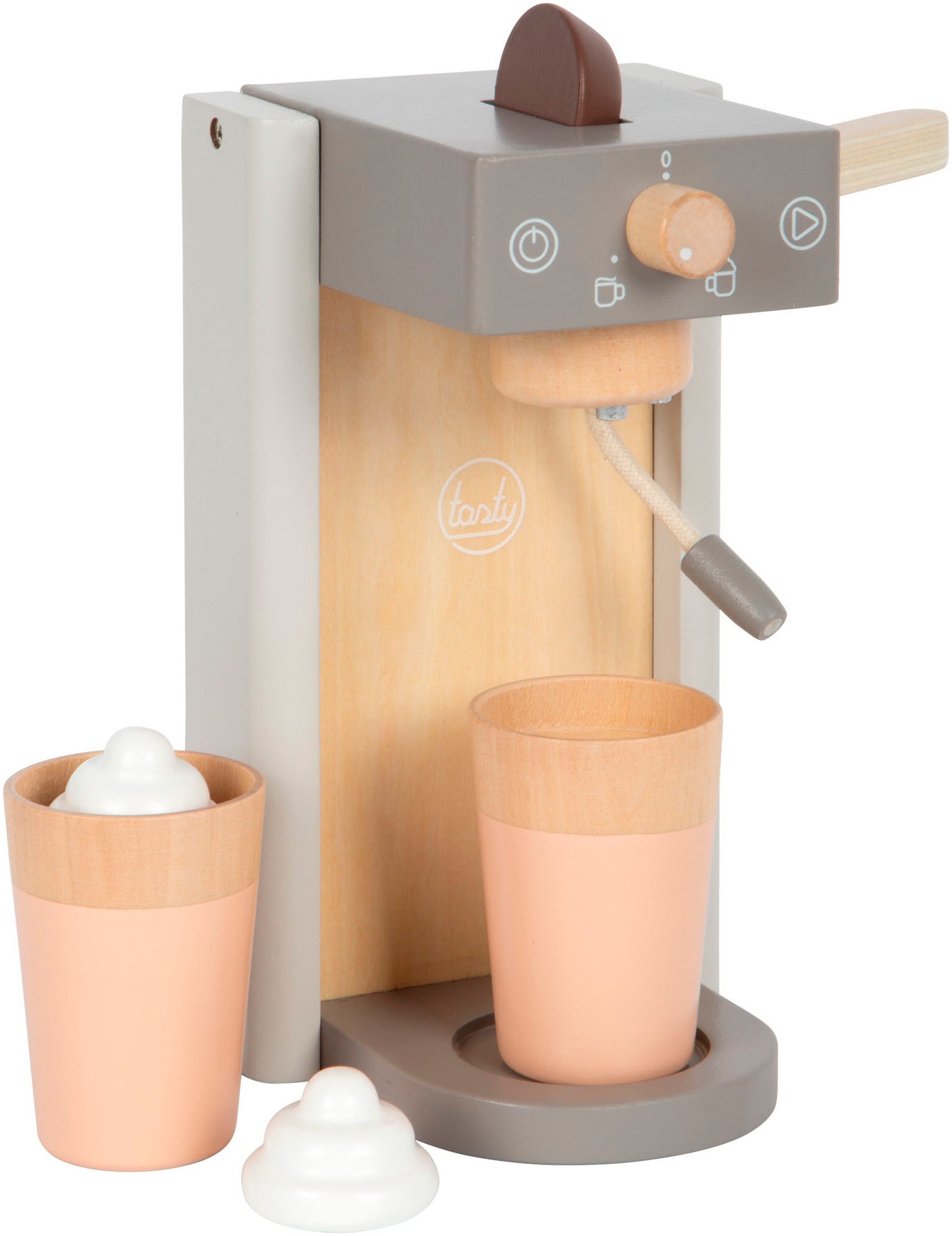 SMALL FOOT Kinder Kinder-Kaffeemaschine "Kaffeemaschinen-Set, grau tasty", grau, Holz, B:16cm H:19cm T:11cm, Spielzeug-Haushaltsgeräte