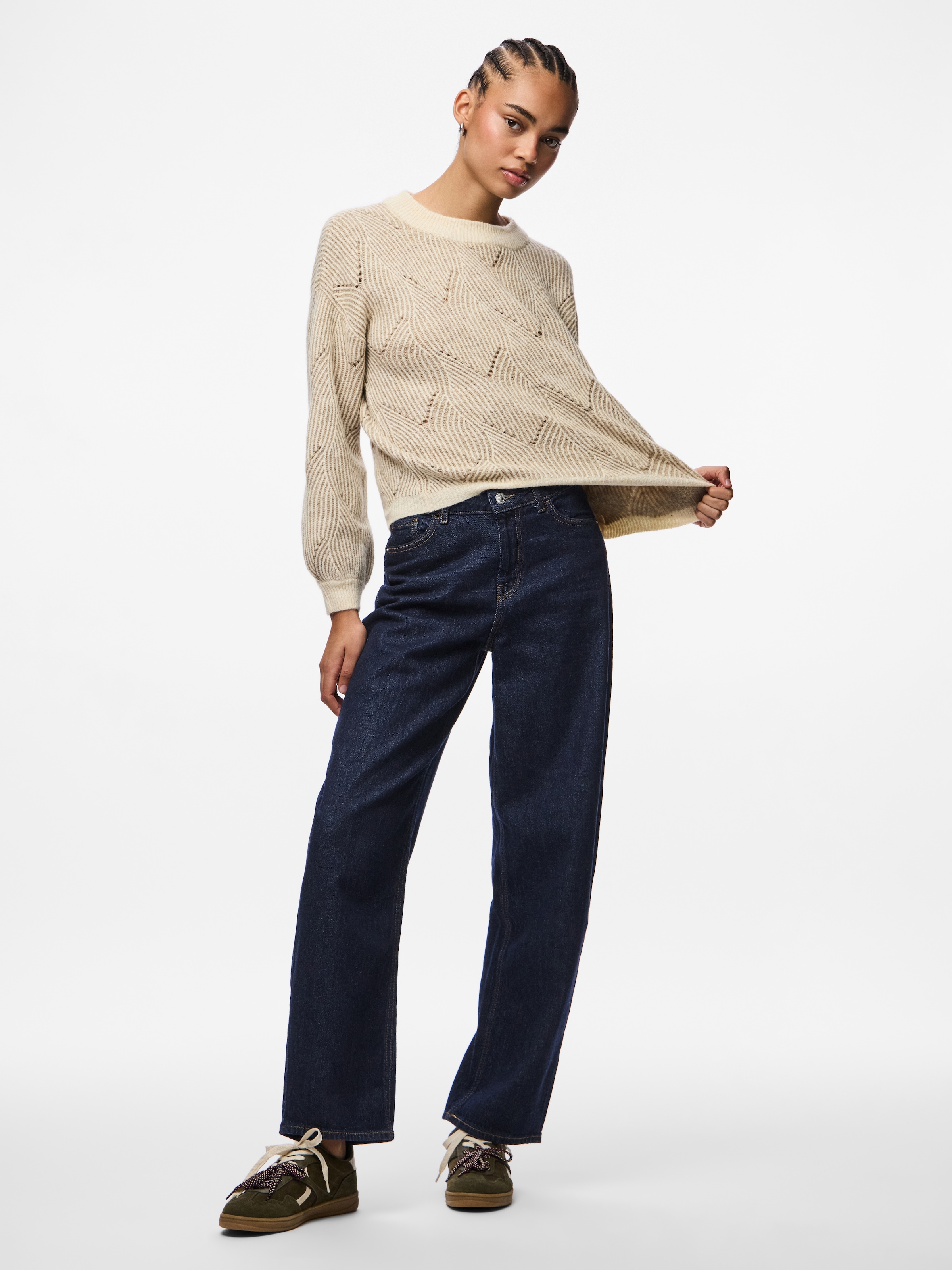 pieces Rundhalspullover »PCJENNA LS O-NECK KNIT NOOS BC«