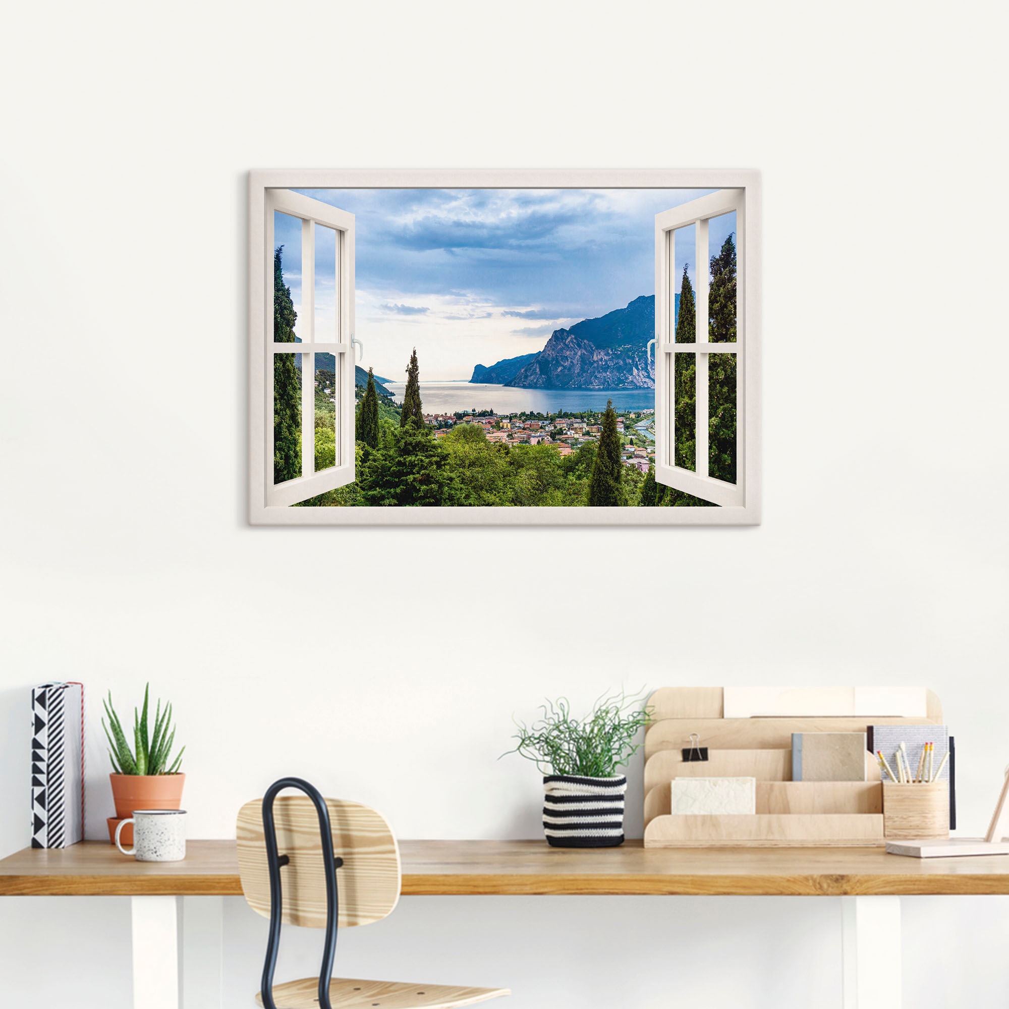Artland Wandbild "Gardasee durchs weiße Fenster" Seebilder 1 Stk. tlg. als günstig online kaufen