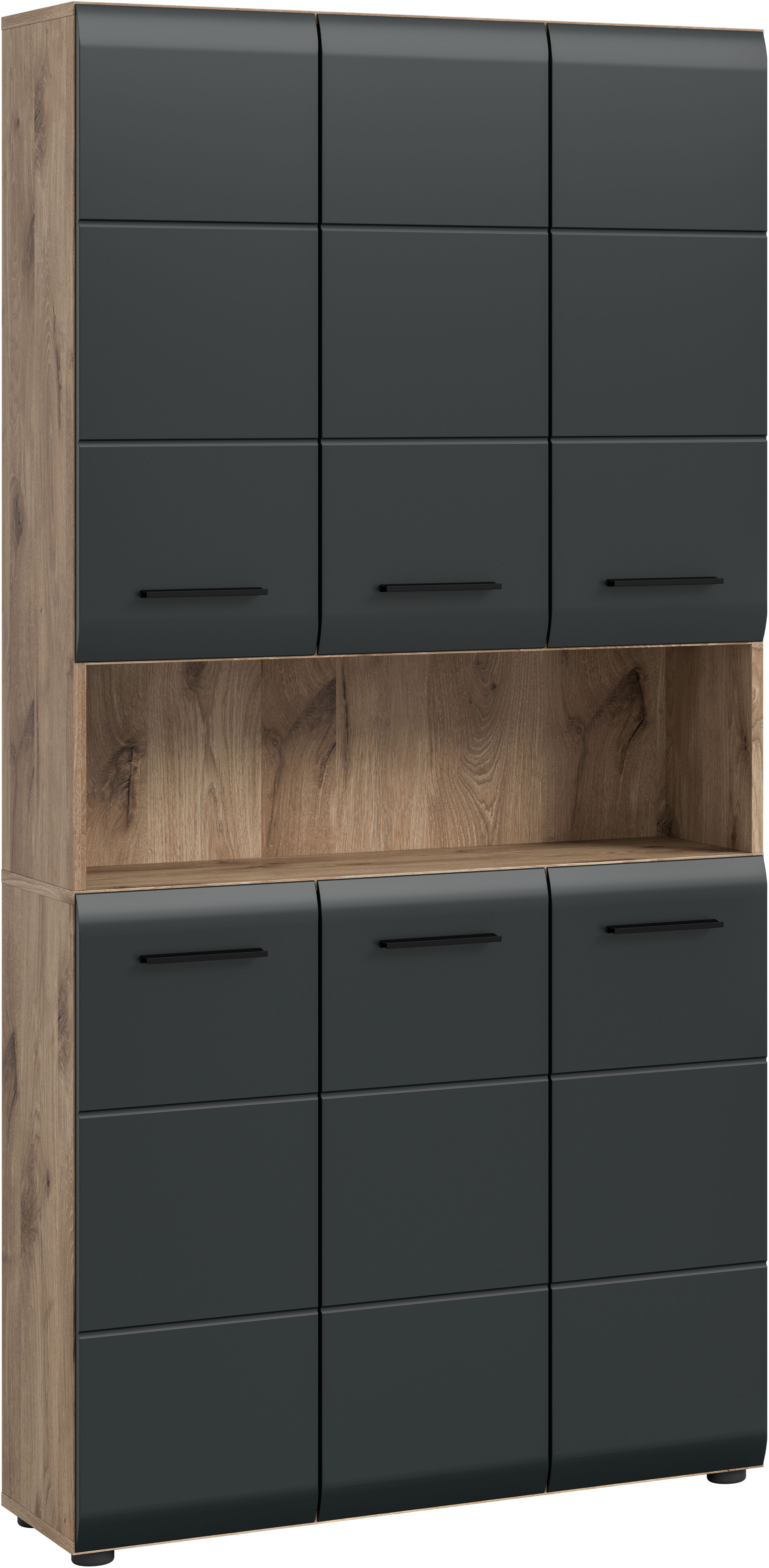 welltime Stauraumschrank "FLORENZ, Höhe 185 cm, 4 oder 6 Türen, viel Stauraum" TOPSELLER, 1 Stk. tlg. hochwertige MDF Front, Griff schwarz, Badschrank, Bad