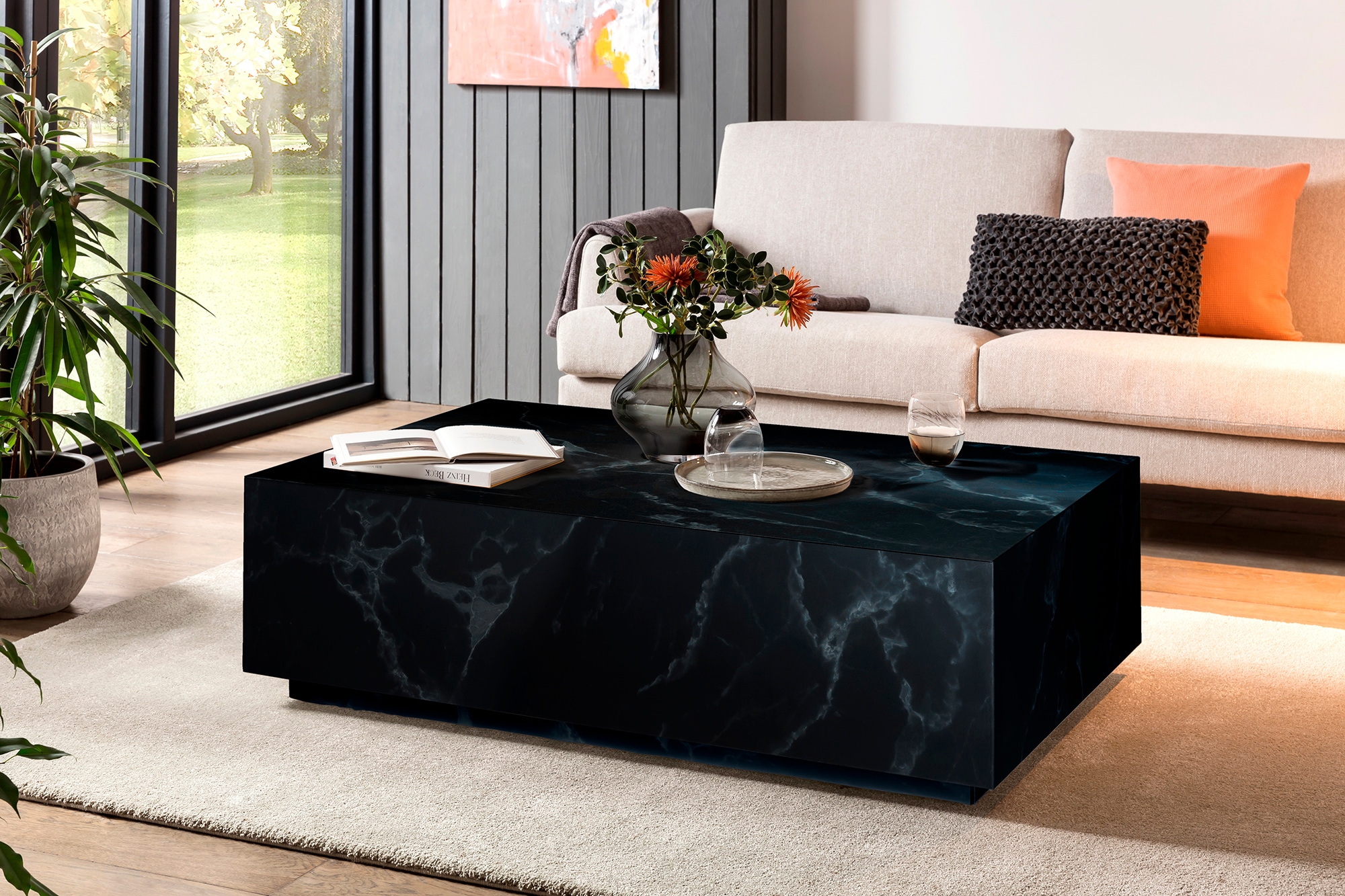 SalesFever Couchtisch, in Travertin- oder Marmoroptik; Breite/Tiefe 120/75 cm