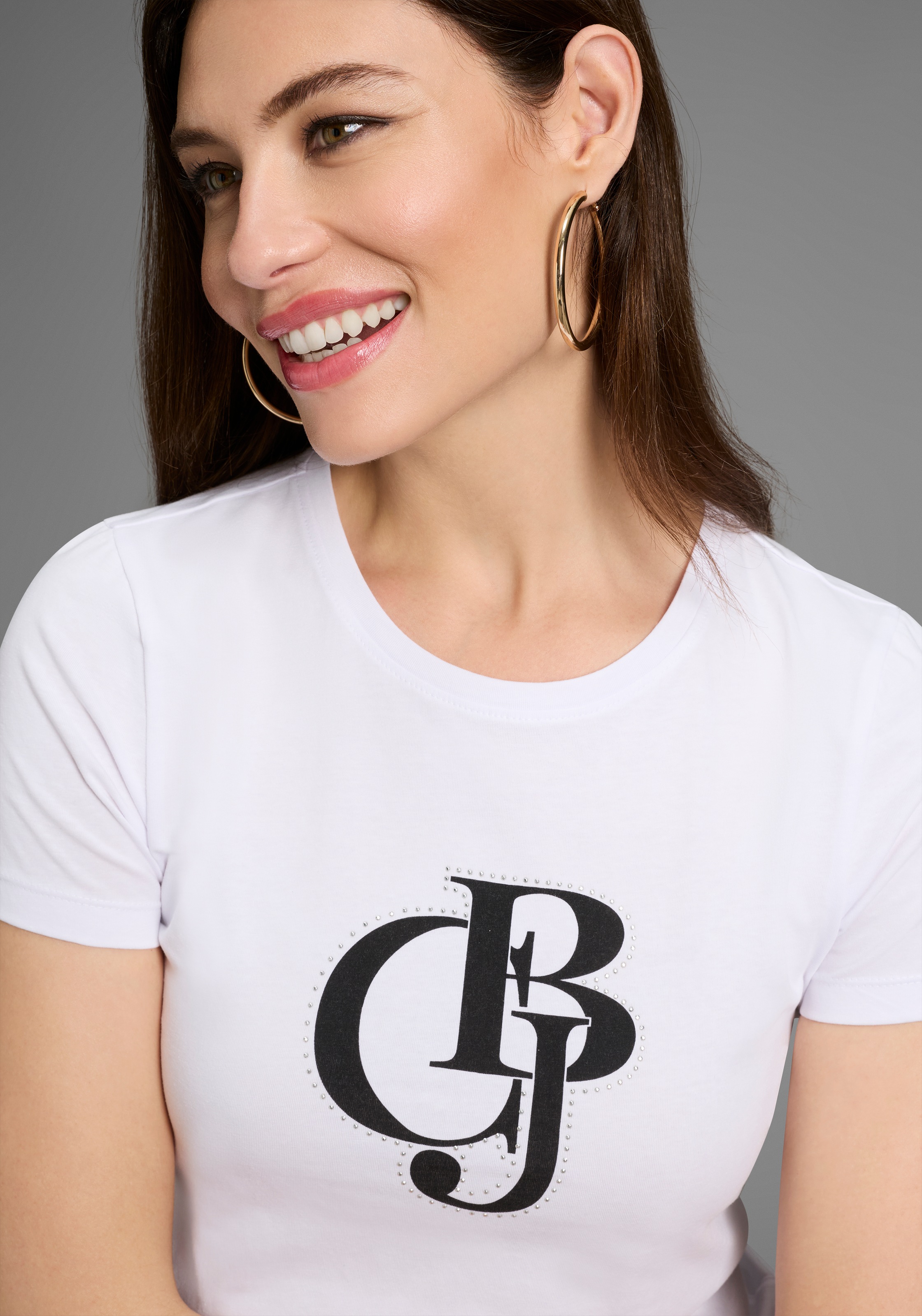Bruno Banani T-Shirt mit Logo-Print und Glitzersteinen günstig online kaufen