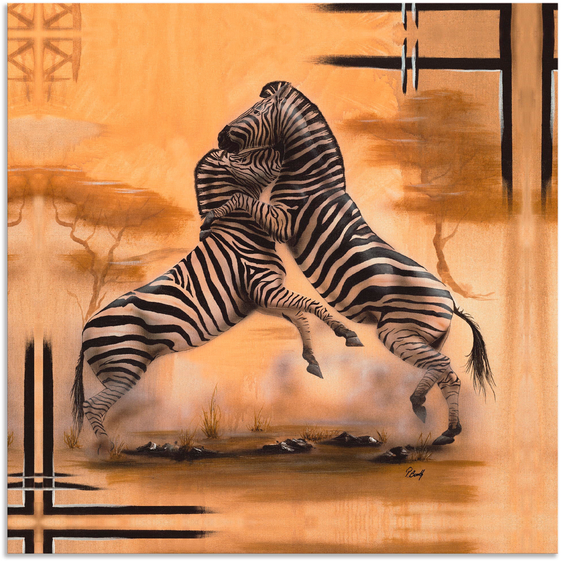 Artland Wandbild »Zebra-Kampf«, Alubild, kaufen versch. oder Wandaufkleber Poster St.), als Größen Wildtiere, Leinwandbild, in (1 BAUR 