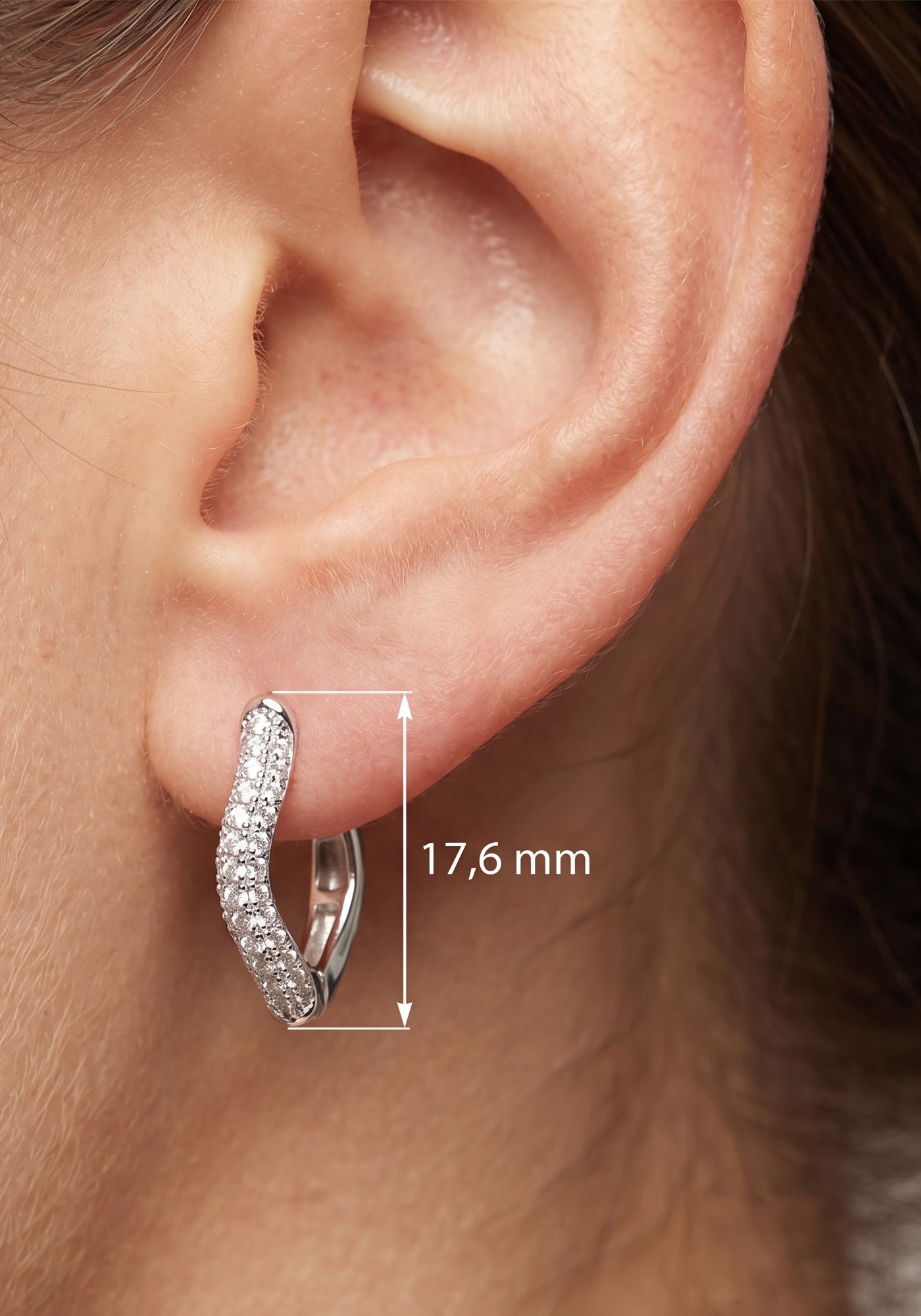 JOBO Paar Creolen »Ohrringe 17 mm mit 74 Zirkonia« 925 Silber rhodiniert oder vergoldet