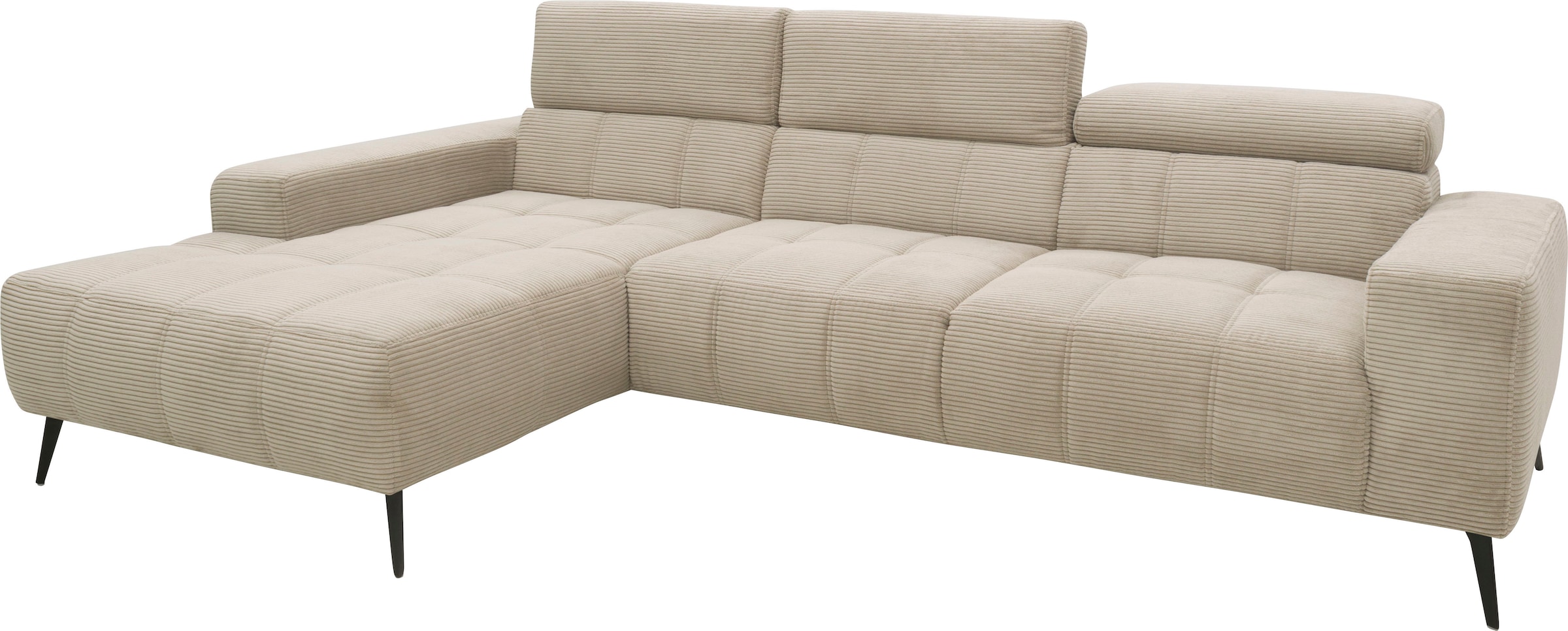DOMO collection Ecksofa »Trento L-Form, mit Kufenfuß oder Einzelfuß«, wahlweise mit Kopfteilverstellung, Recamiere links/rechts bestellbar