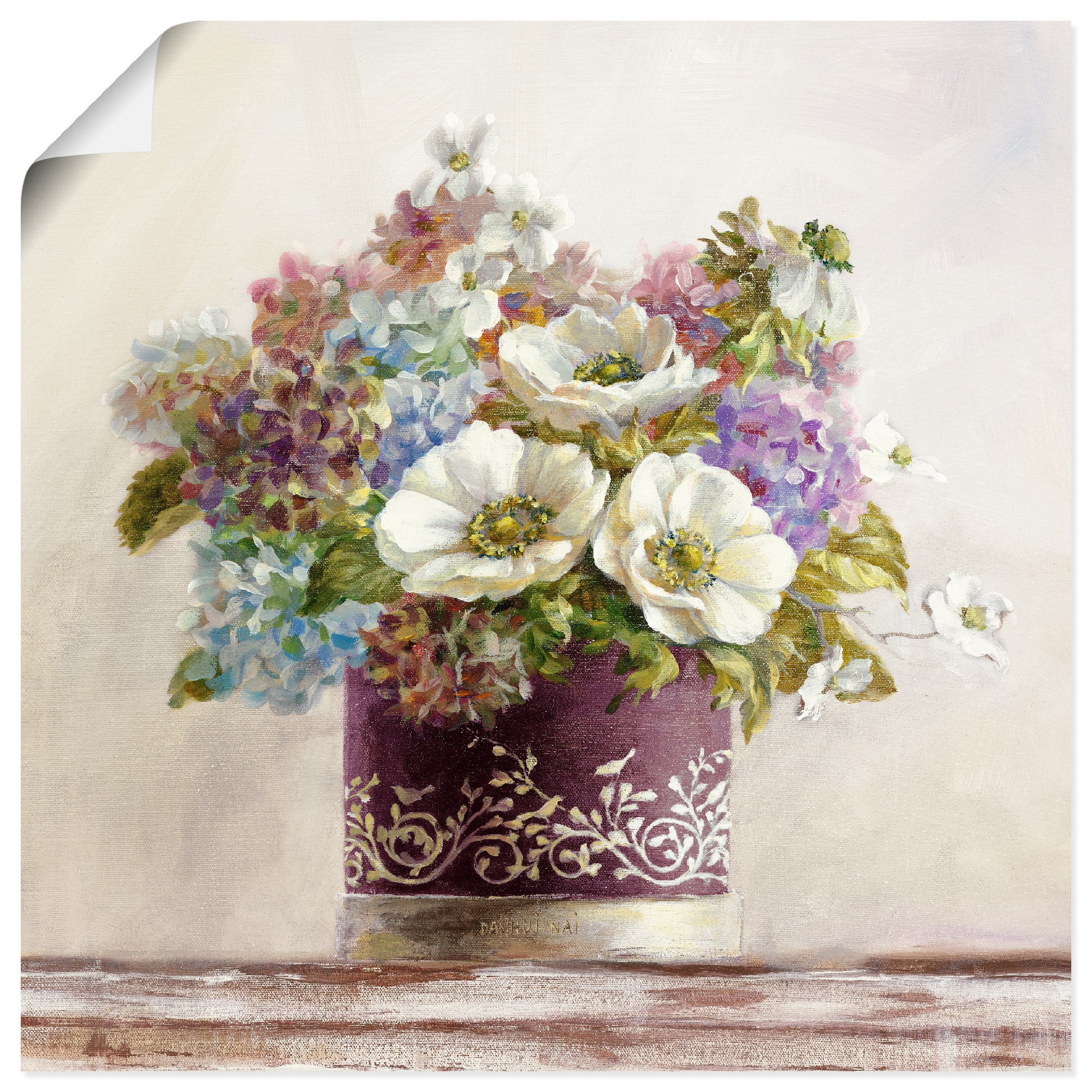 Artland Wandbild "Anemonen in Auberginer Hutschachtel" Blumen 1 Stk. tlg. a günstig online kaufen