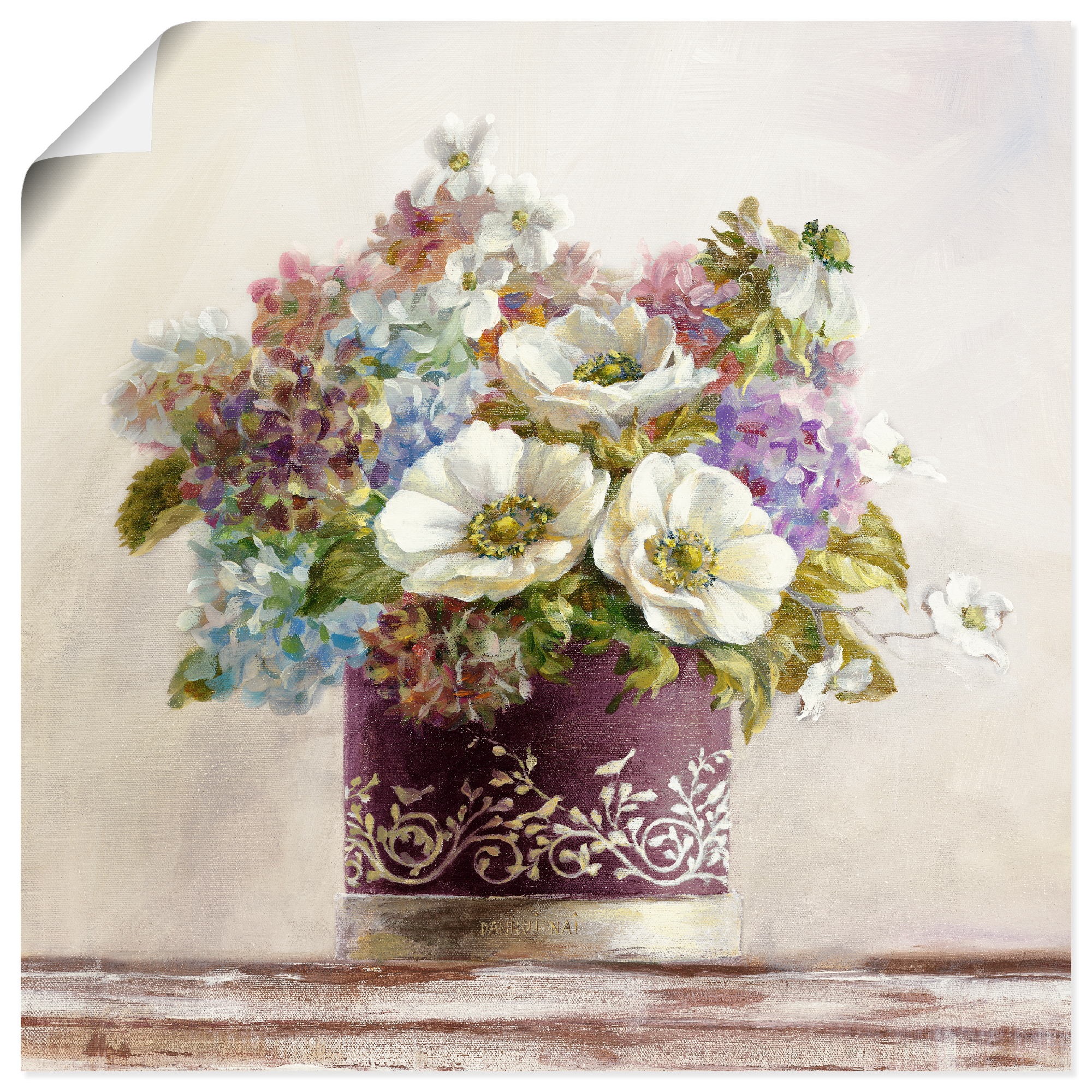Artland Wandbild "Anemonen in Auberginer Hutschachtel" Blumen & Gärten 1 St günstig online kaufen