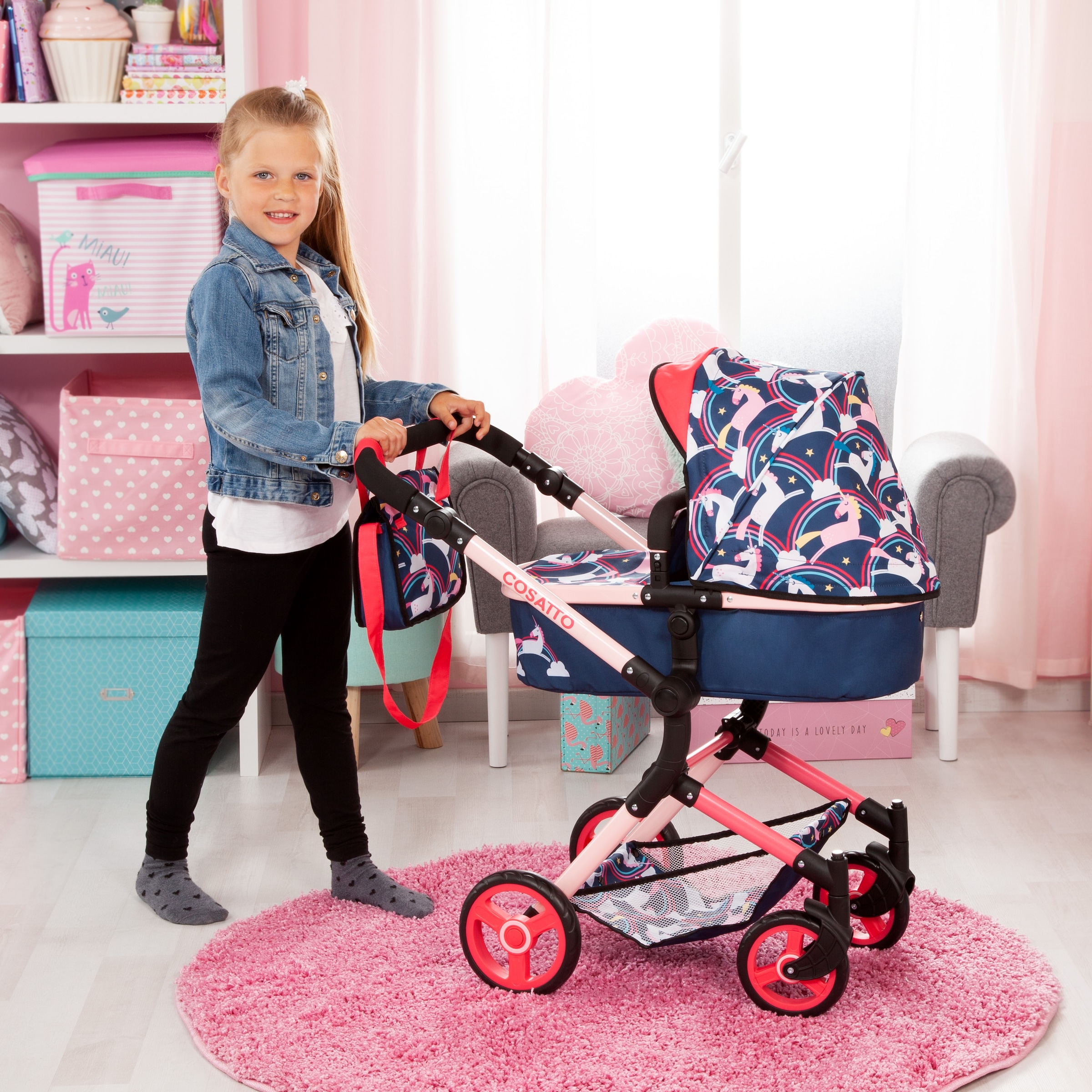 Bayer Puppenwagen »Neo Vario Einhorn« mit farblich passender Tasche