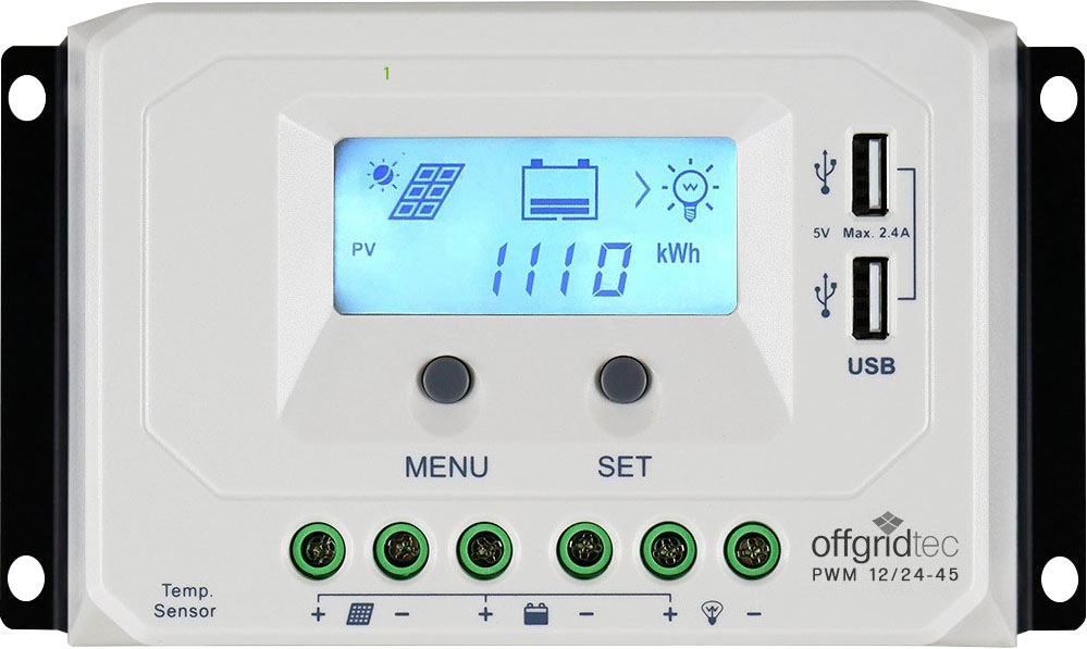 offgridtec Solarladeregler »PWM Pro Laderegler 12V/24V - 45A USB-Port«, mit Verpolungsschutz, Integrierter Geräte-und Batterieschutz