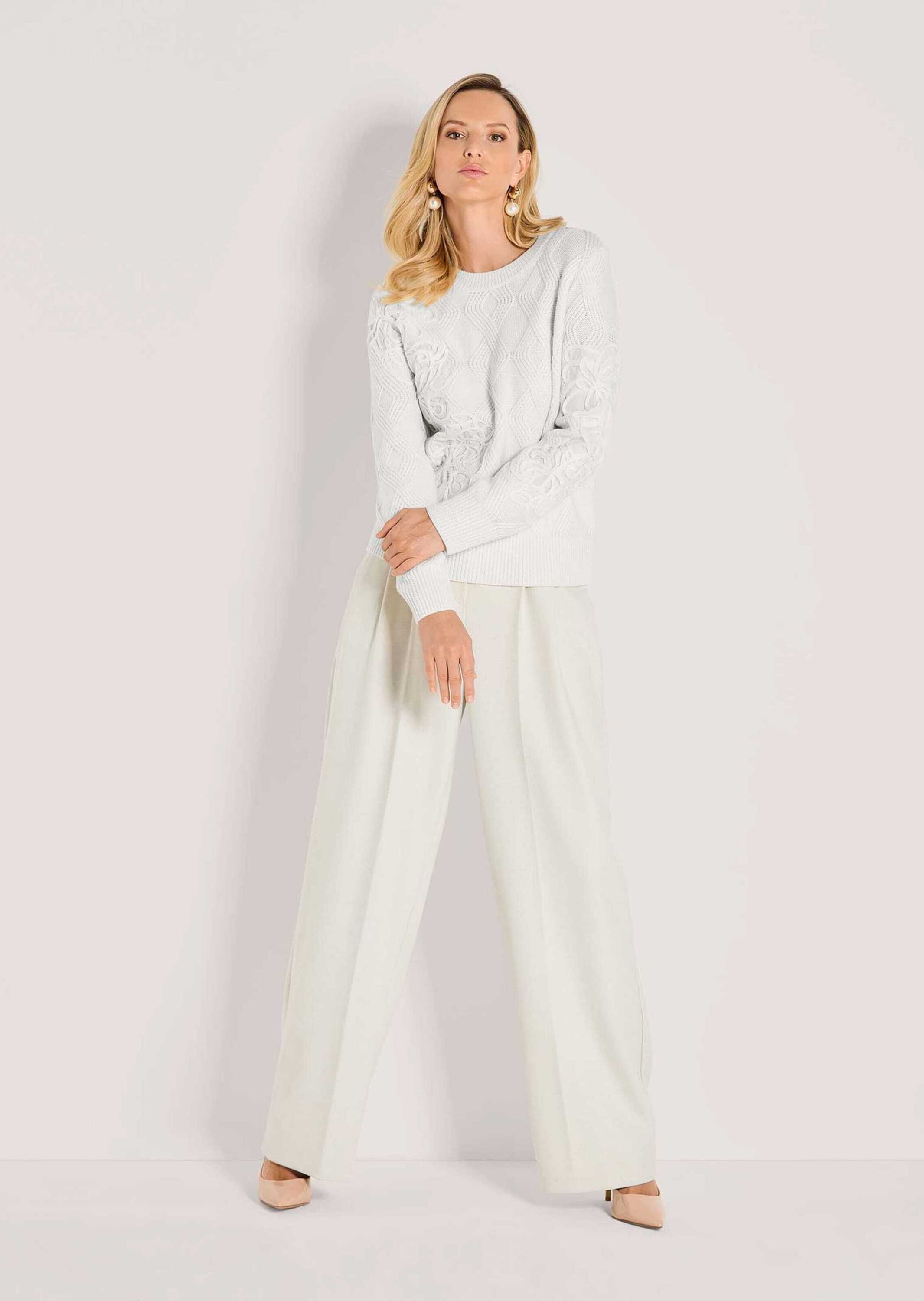 MADELEINE Longpullover "Strickpullover Rundhals-Wollpullover mit Kordelstic günstig online kaufen