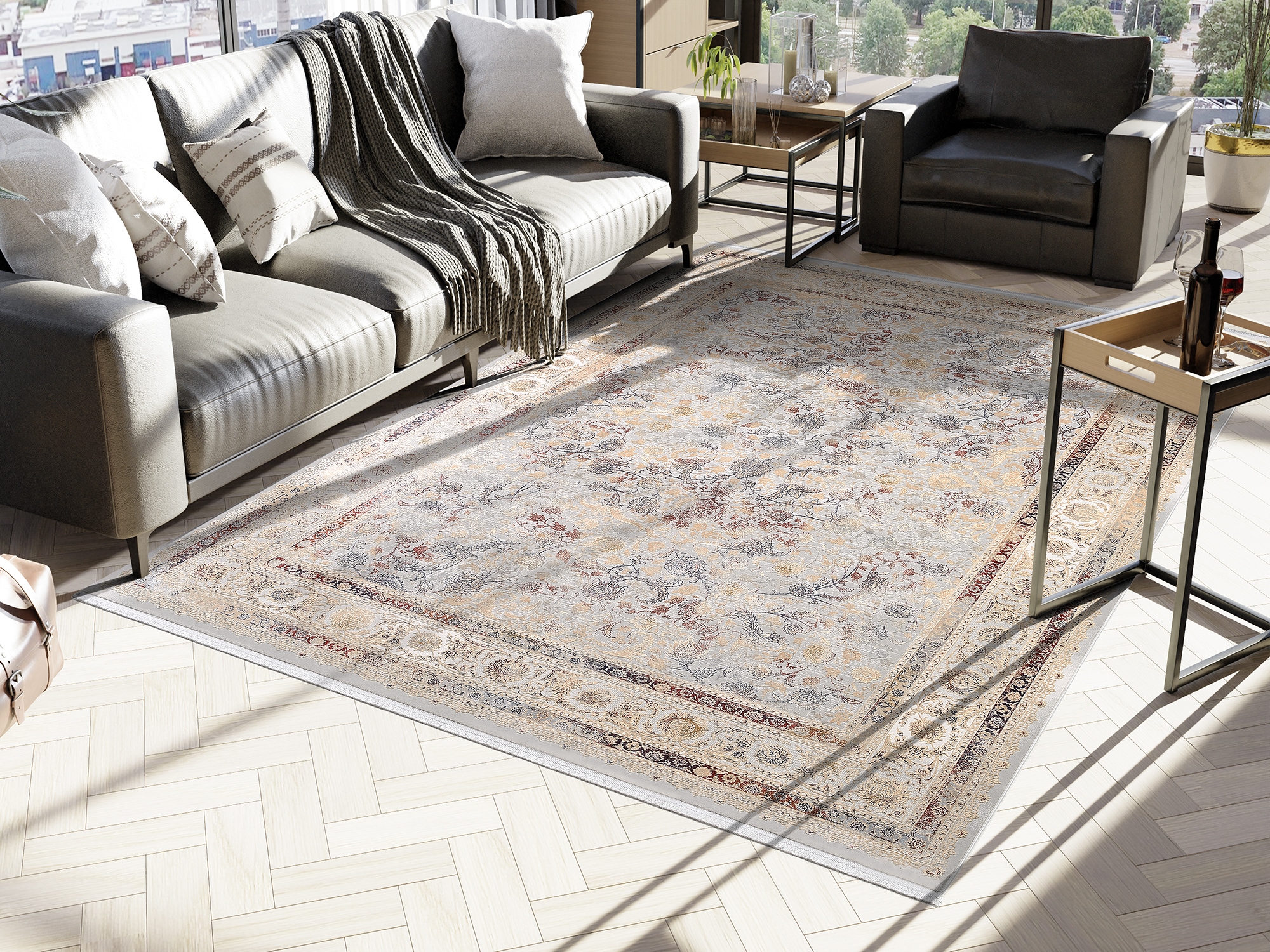OCI DIE TEPPICHMARKE Teppich "MYSTIC LIMITED" rechteckig 7 mm Höhe florale Muster in 3D-Optik, Bordüre, maschinell gewebt, Wohnzimmer