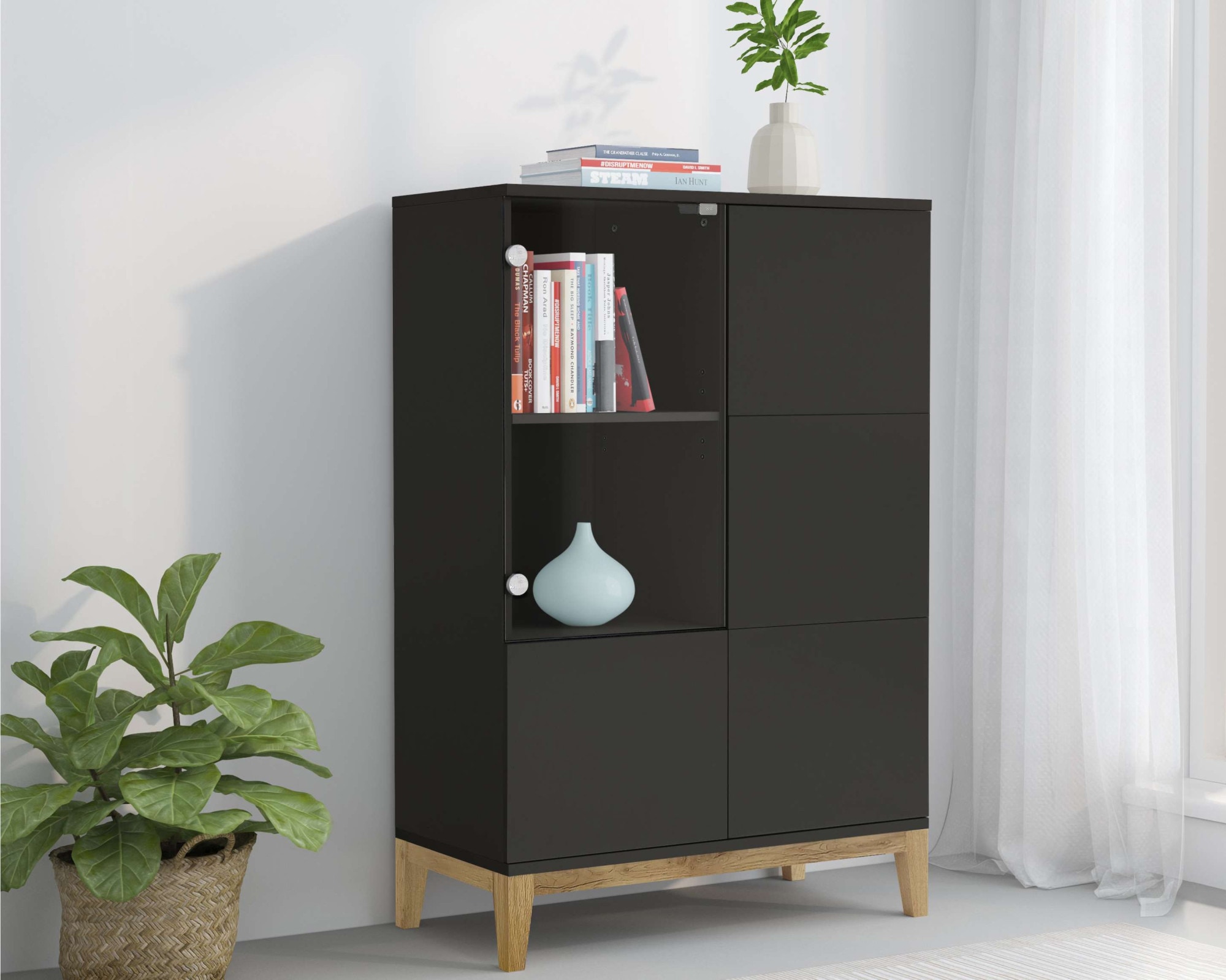 andas Highboard »Maryd« Kommode, Midischrank, m. Glas- u. Holztüren, Einlegeböden, Breite 80cm