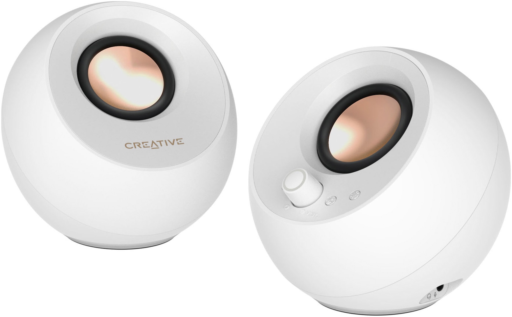 Creative PC-Lautsprecher »Pebble Pro, 2.0, Bluetooth 5.3, USB Audio, RGB, weiss«, 3,5-mm-AUX-Eingang