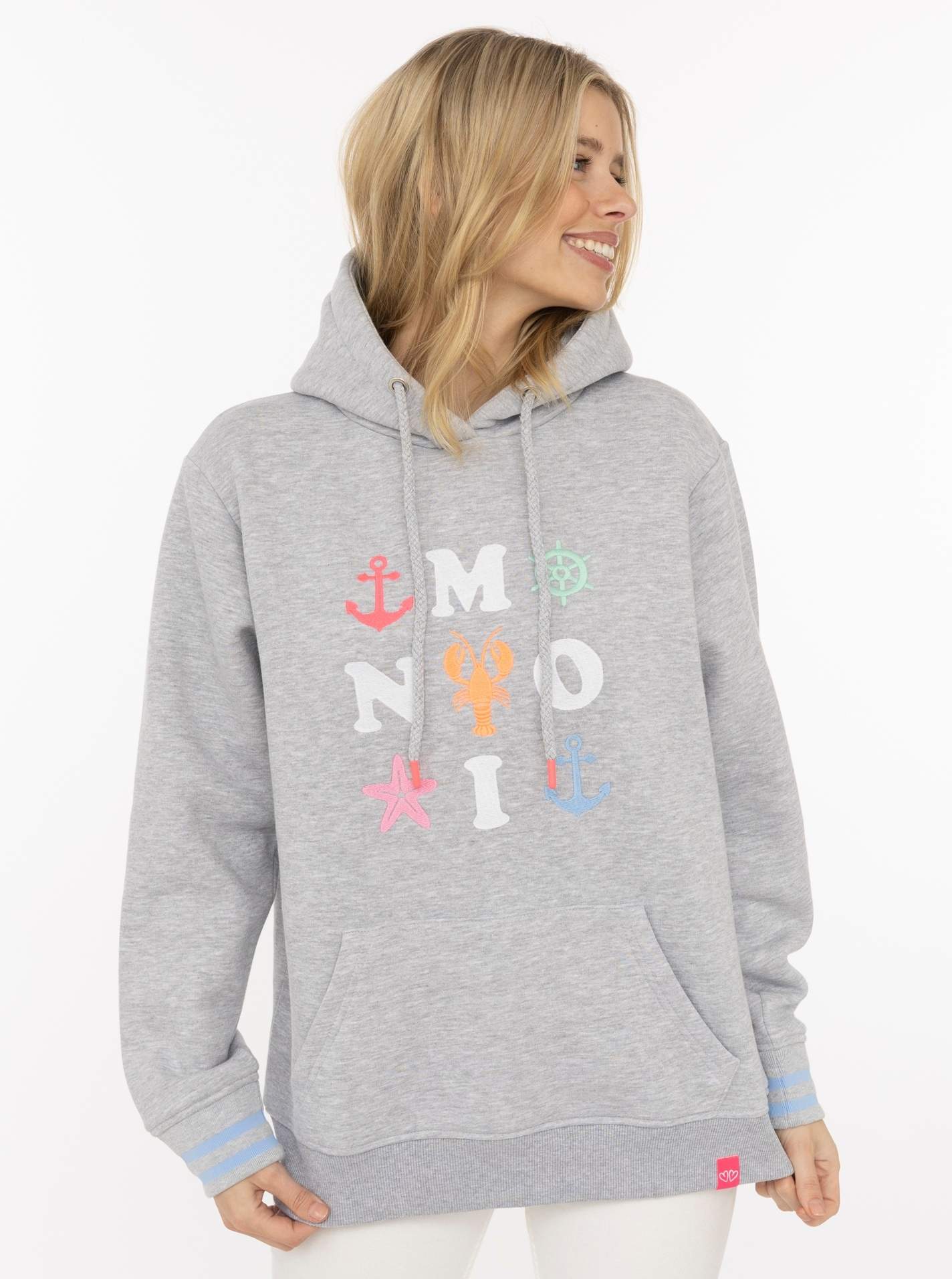 Zwillingsherz Hoodie ""MOIN"", Motiv mit Anker, gestreifte Ärmelbündchen, Kapuze, Kängurutasche