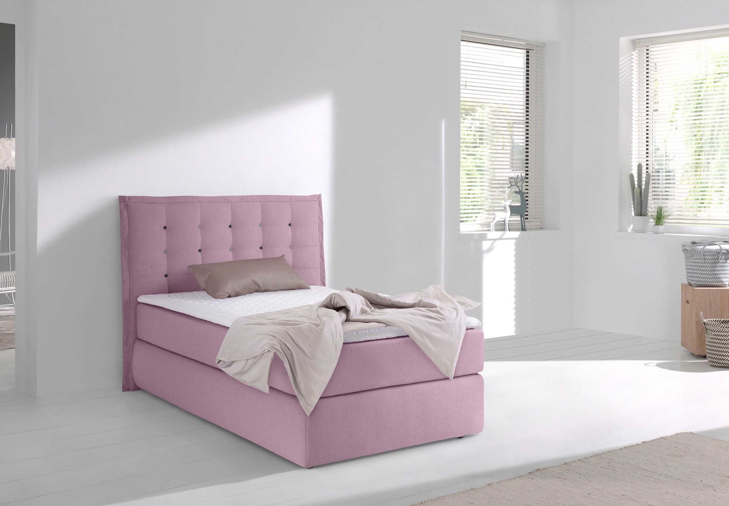 Home affaire Boxspringbett "Sagres" Kopfteil mit 2farbiger Flatterbiese und günstig online kaufen