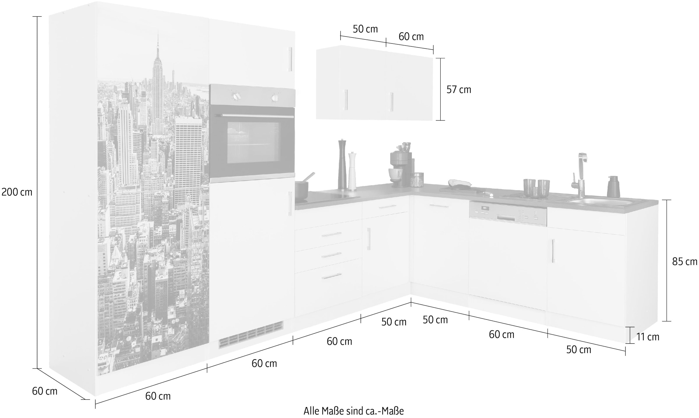 HELD MÖBEL Winkelküche »Paris«, ohne E-Geräte, Stellbreite 290/220 cm