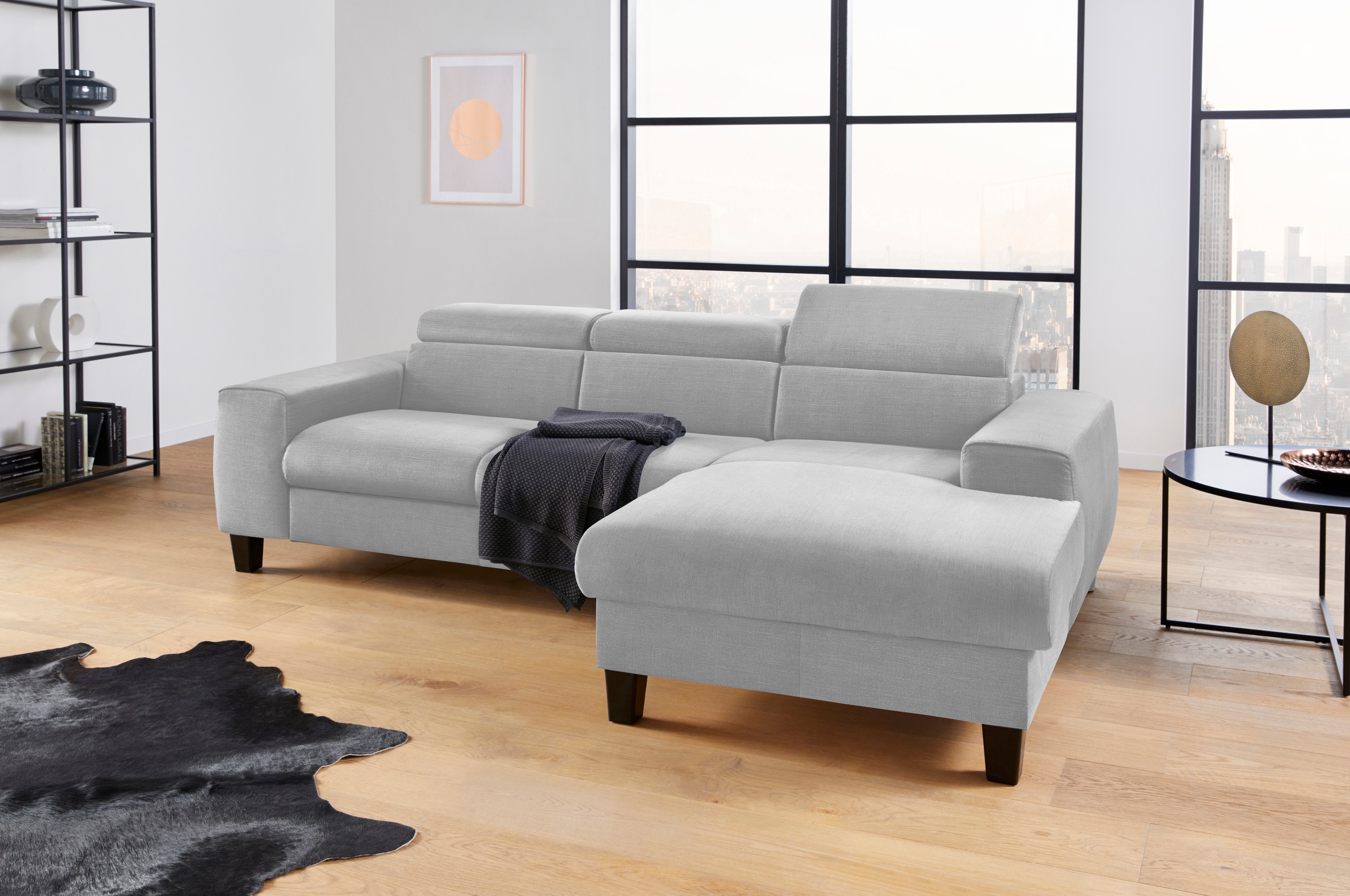 COTTA Ecksofa »Morven L-Form mit Kopfteilverstellung«, wahlweise mit Bettfunktion, Bettkasten & Wireless-Charger