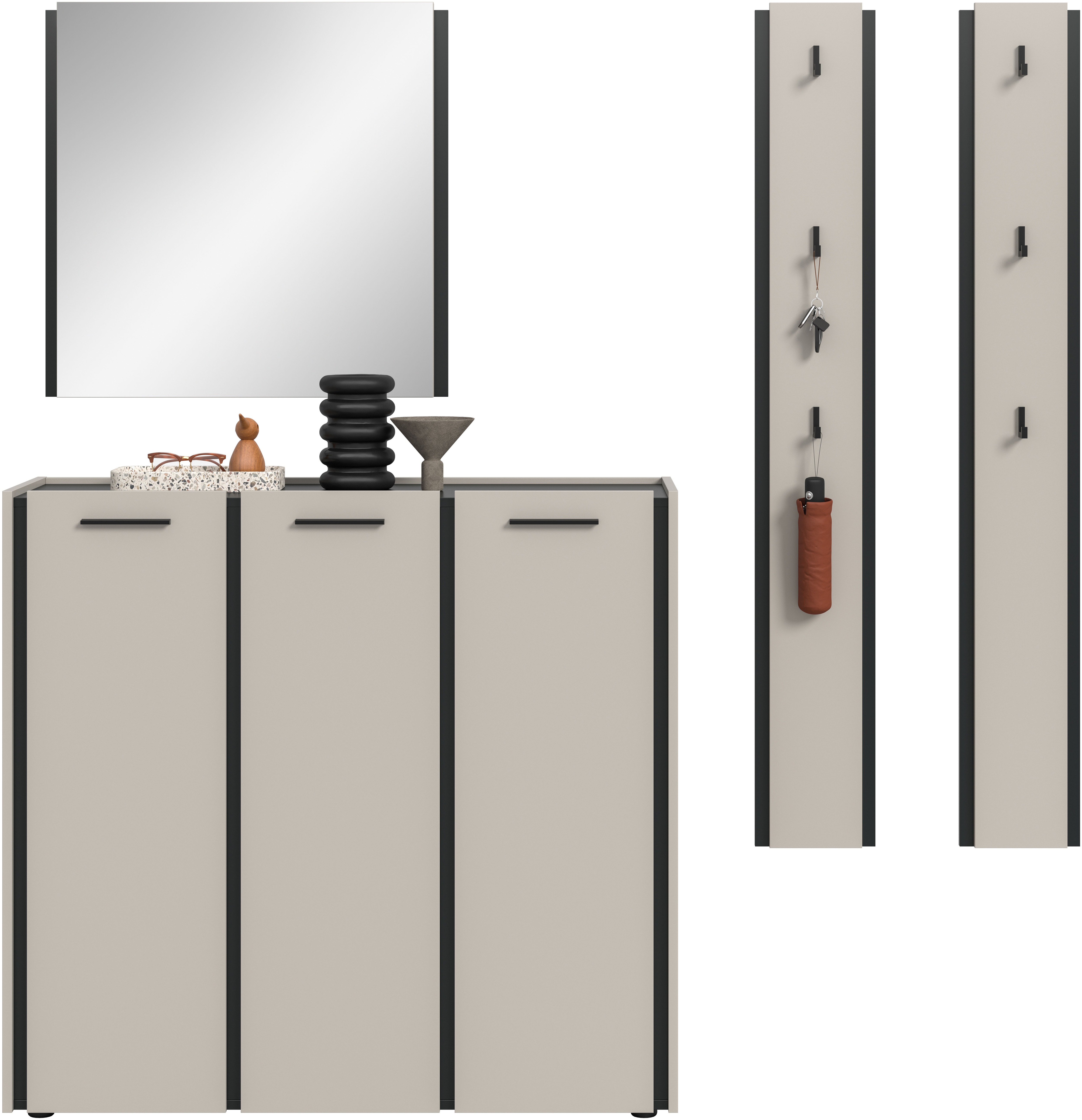 Thumbnail - Home affaire Garderoben-Set "RAK, 4-teilige Garderoben-Kombination, Breite ca. 180 cm" Schuhkommode, Spiegel, 2x Hakenpa...