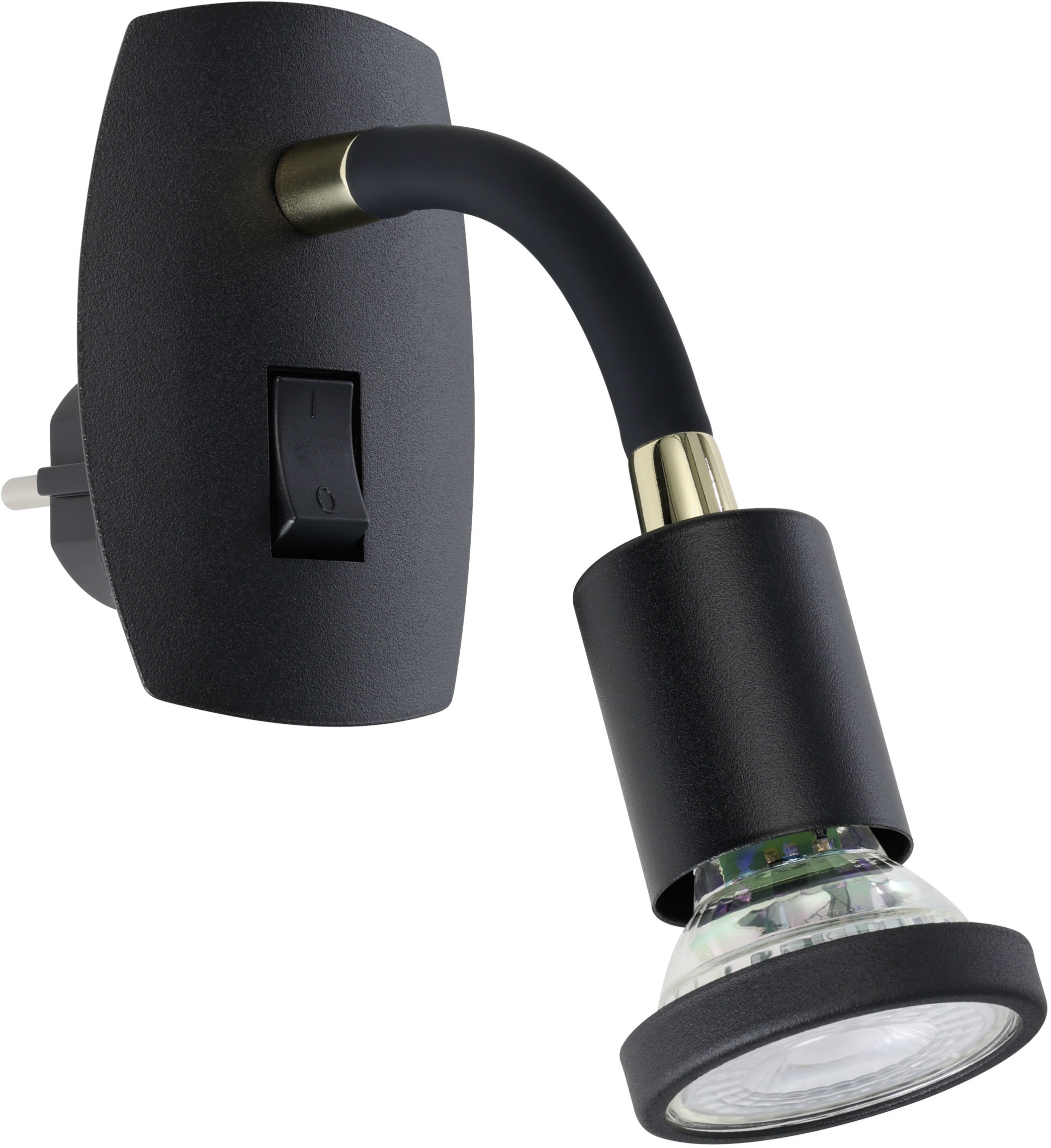 EGLO Steckdosenleuchte "PARRINI Steckerlampe - Stahl, Kunststoff - GU10 - 1X4,5W - IP20", 1, H: 10cm, 1 Stk.schwarz, messing, Leuchten,