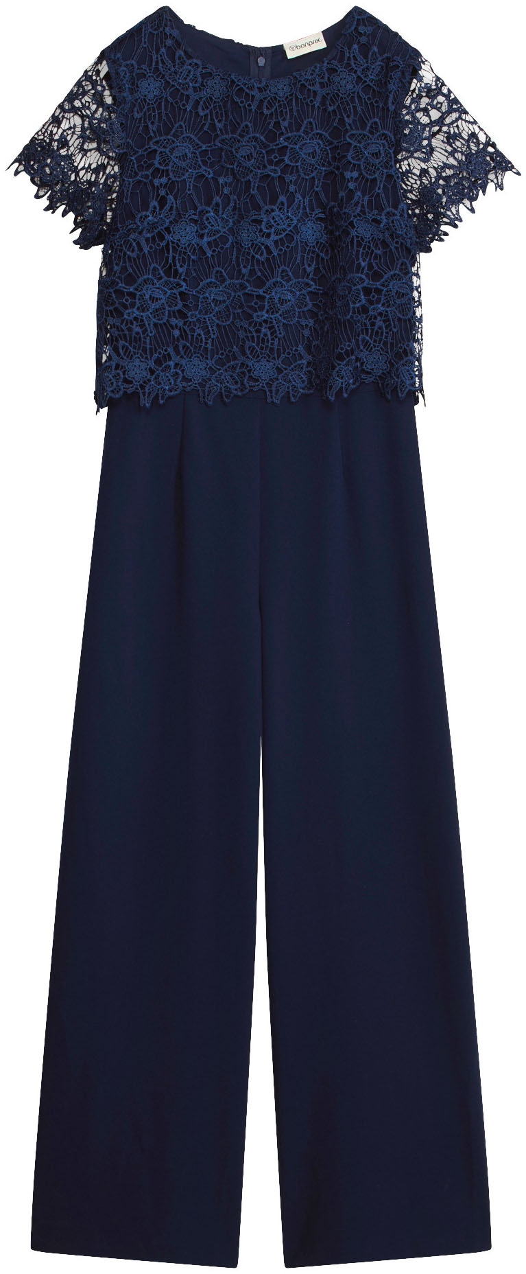 bonprix Jumpsuit mit kurzem Arm, figurumspielende Passform, weites Bein