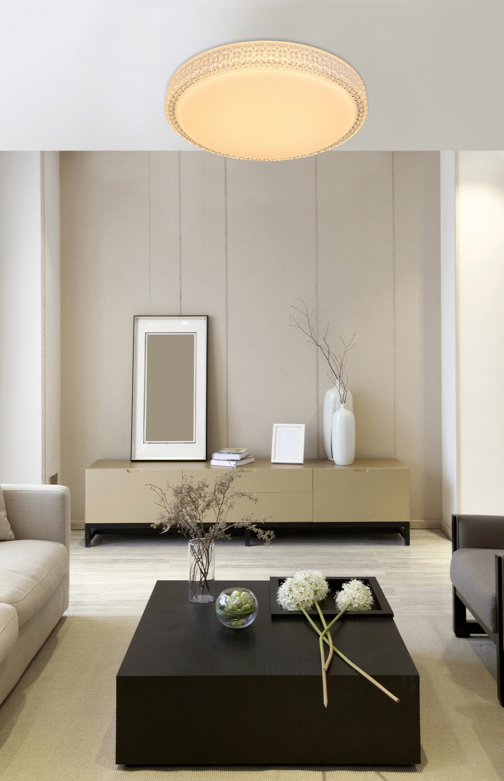 GLOBO LIGHTING Deckenleuchte »OVI« LED-Modul 1 Stk. Deckenleuchte Weiß, Opal/Glas Kristalle, dimmbar, LED 22W