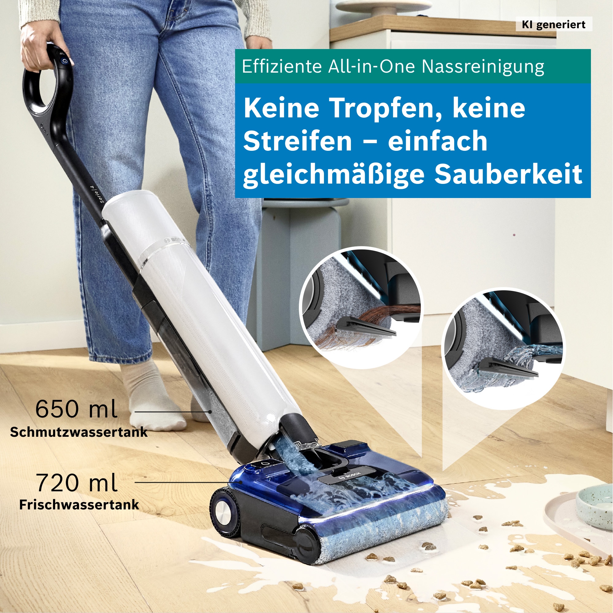 BOSCH Nass-Trocken-Sauger »OneFlow Serie 4 BHF41WS, Selbstreinigung, 24.000 PA Saugkraft« Anti-Haarverwicklung, LED-Licht, Schnelltrocknung, 40 min Akku / 150m²