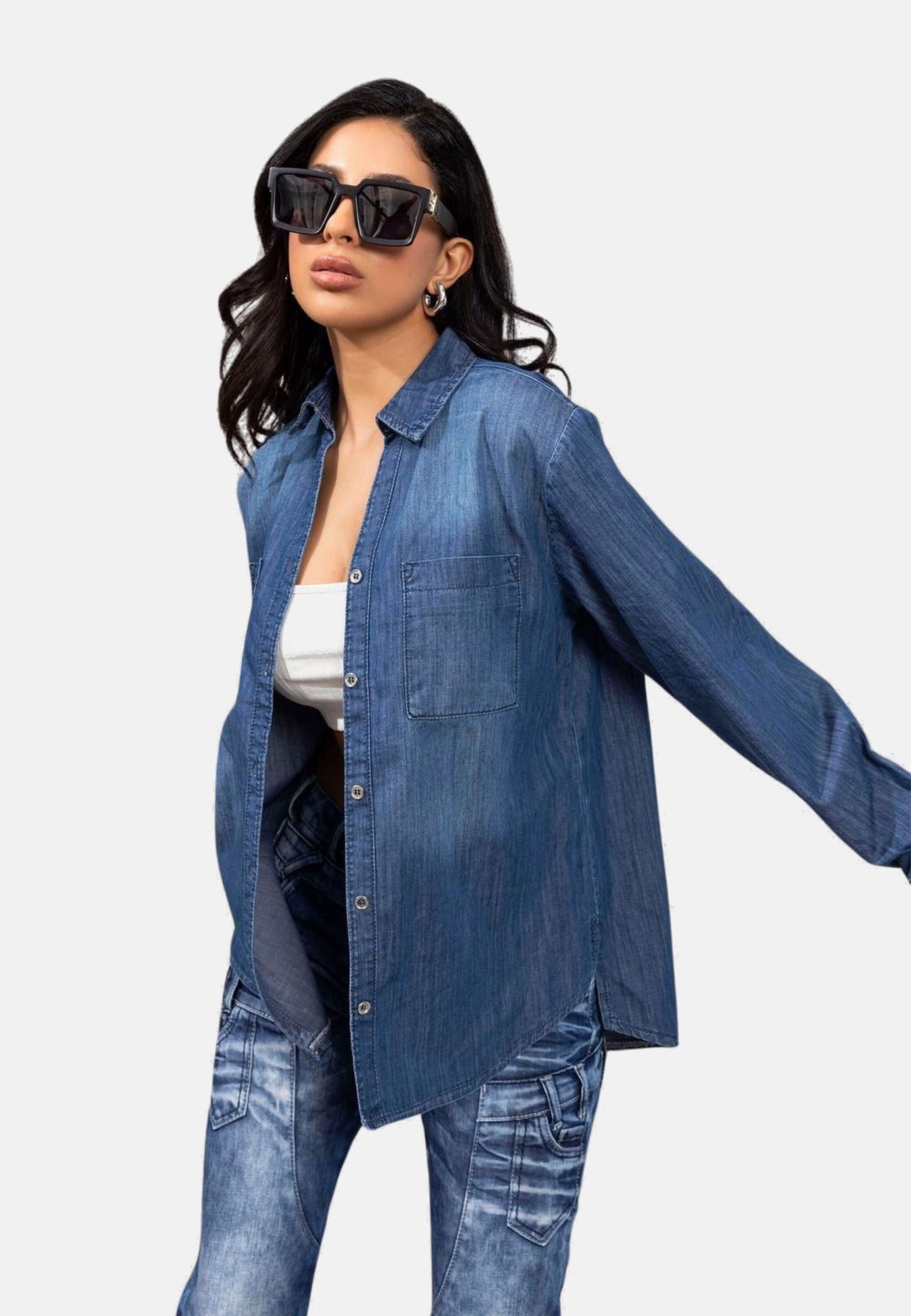 Thumbnail - Cipo & Baxx Jeansbluse "Jeansbluse" 1 Stk. mit Brusttaschen, WH134