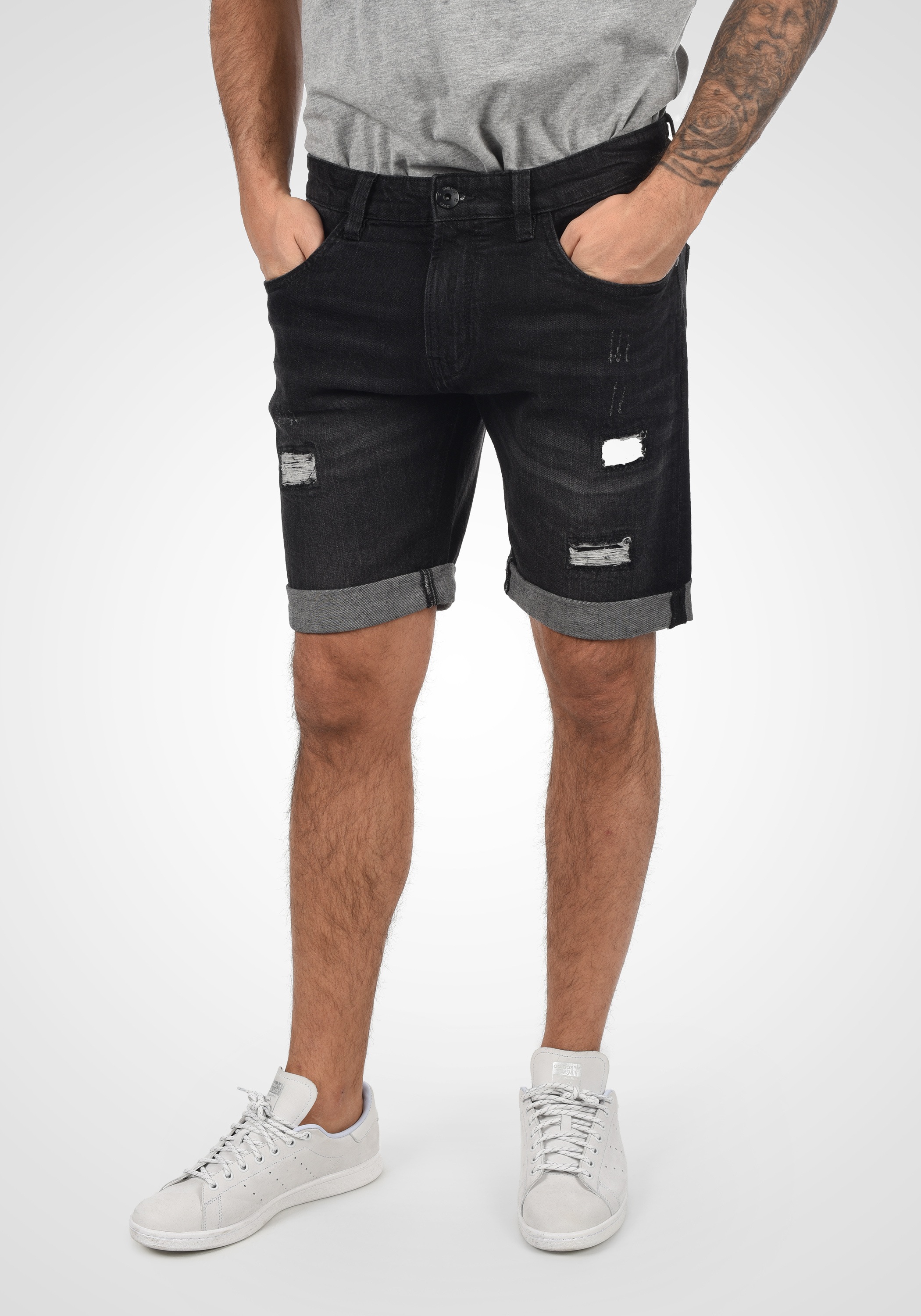 Jeansshorts INDICODE "Jeansshorts IDHallow", Damen, Gr. XL, N-Gr, schwarz, Web, Obermaterial: 98% Baumwolle CO. 2% Elasthan EL., Basic, regular fit kurz, Jeans Jeansshorts 2