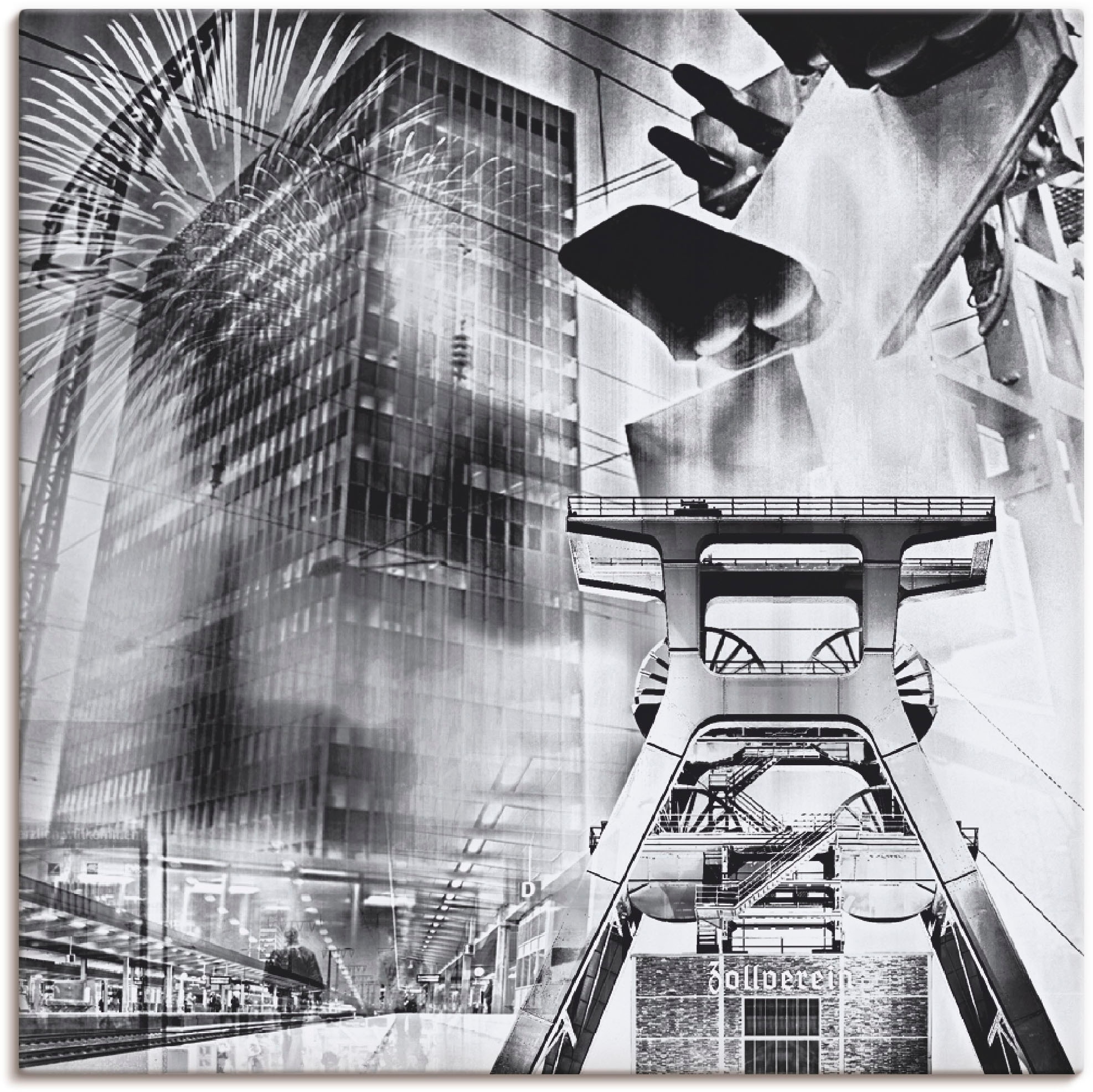 Artland Wandbild »Essen Skyline Abstrakte Poster Wandaufkleber BAUR (1 oder | St.), versch. Leinwandbild, Elemente, Architektonische als Größen Collage«, kaufen in