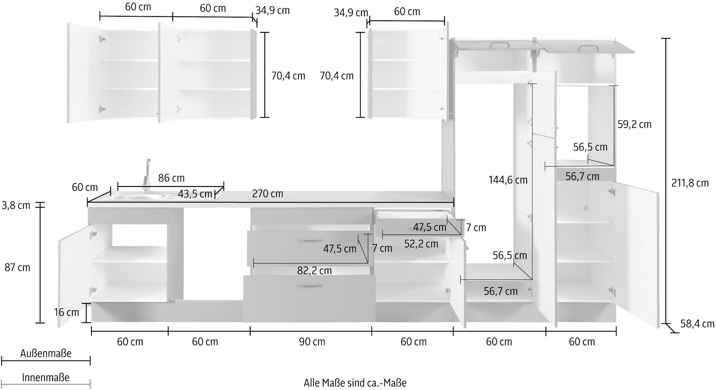 OPTIFIT Küchenzeile »Elga«, Premium-Küche, Soft-Close-Funktion, großen Vollauszügen, Breite 390 cm