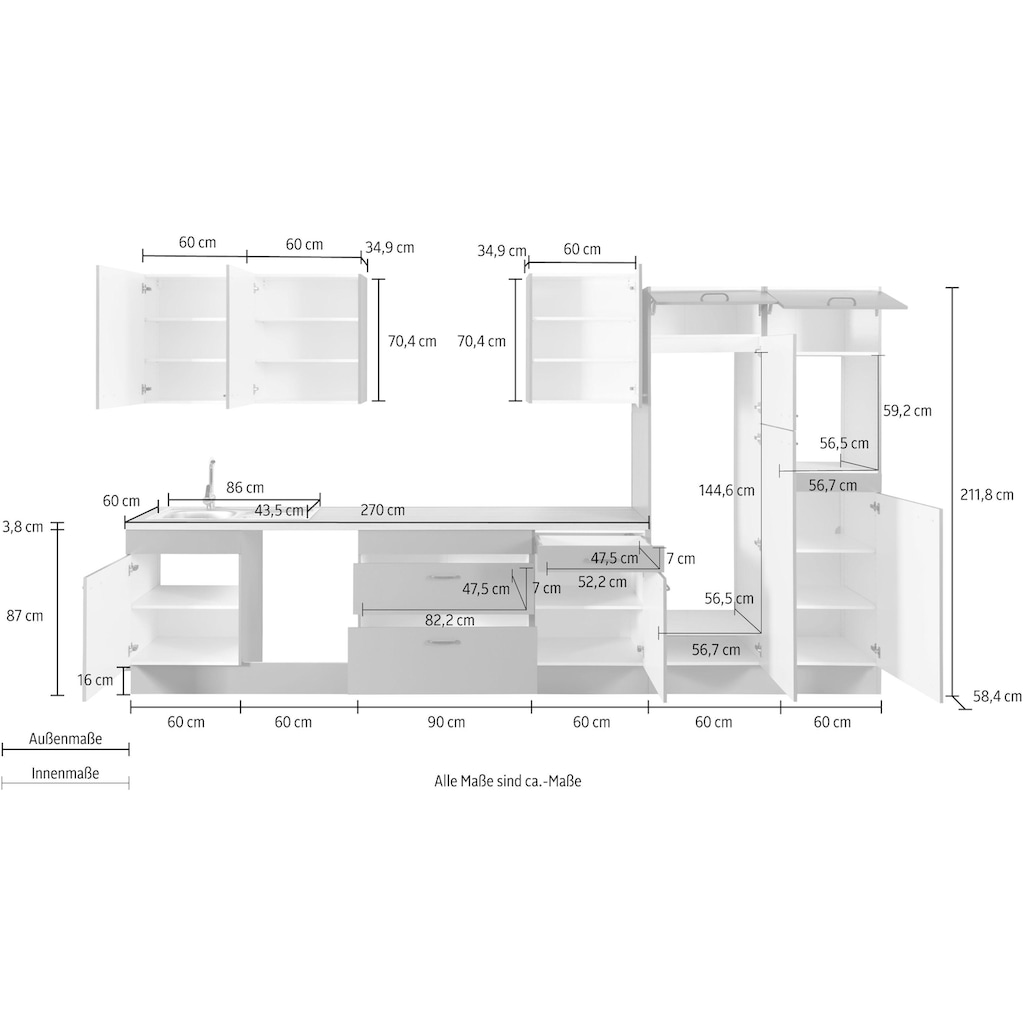 OPTIFIT Küchenzeile »Elga«, Premium-Küche, Soft-Close-Funktion, großen Vollauszügen, Breite 390 cm