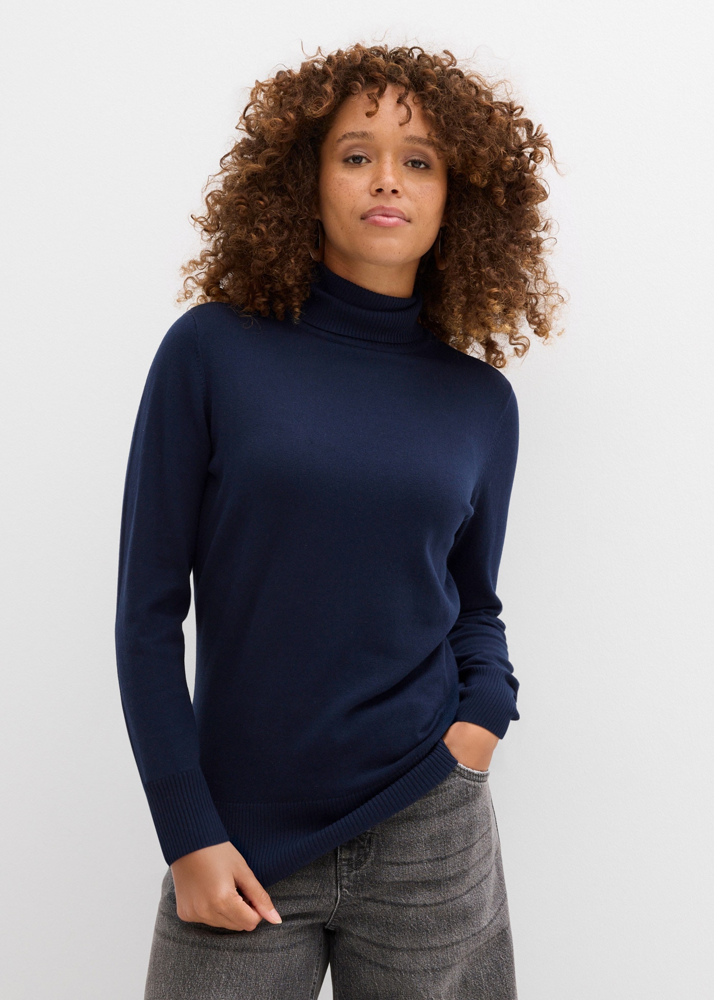 bonprix "Feinstrick-Rollkragenpullover" aus Baumwollmischung, mit hohem Rollkragen, schmale Passform