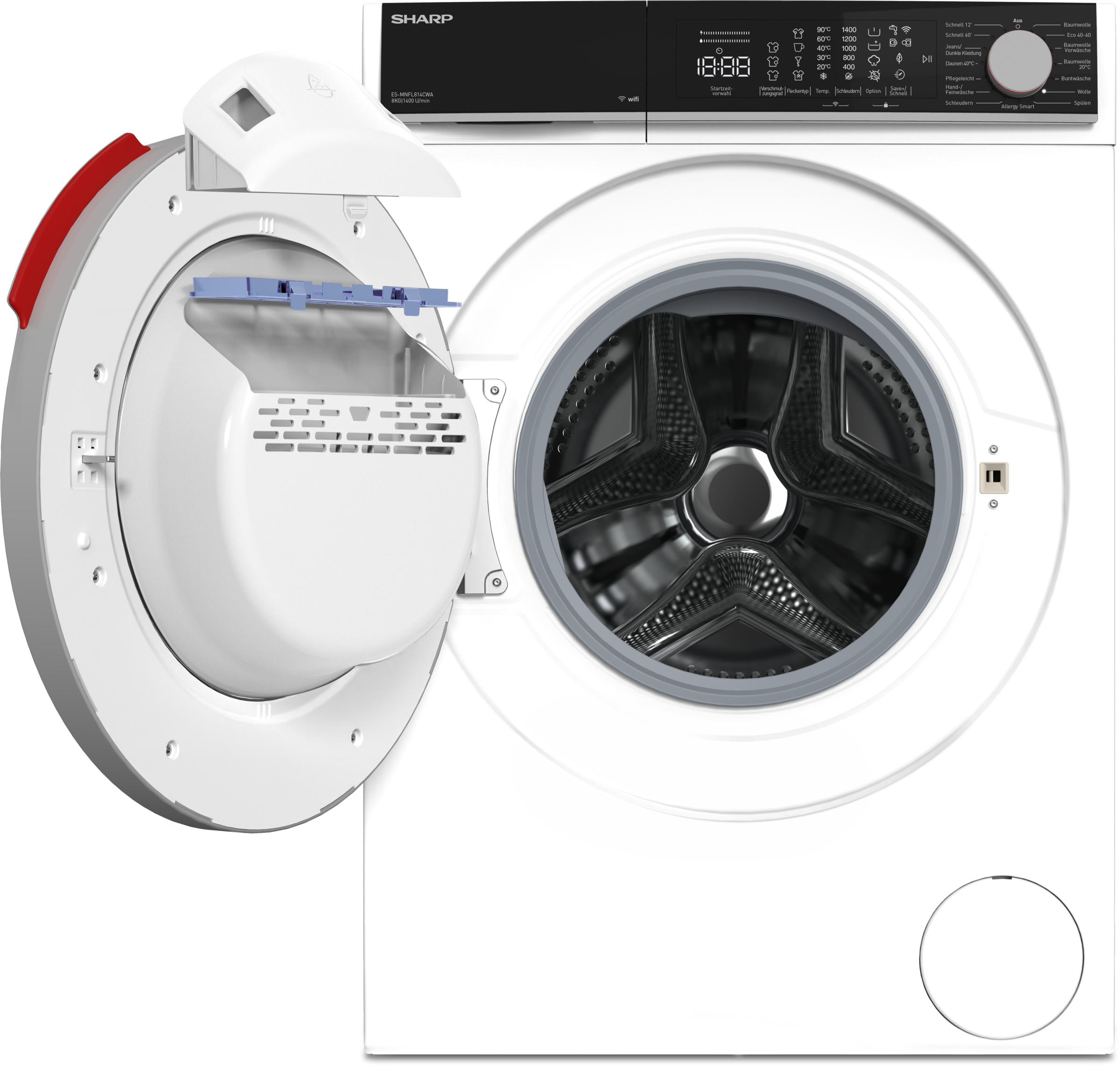 Sharp Waschmaschine Microfiber »ES-MNFL814CWA-DE«, 8 kg, 1400 U/min, 8kg / +WIFI / Microfiber / Fulltouch / Steam / A /
White